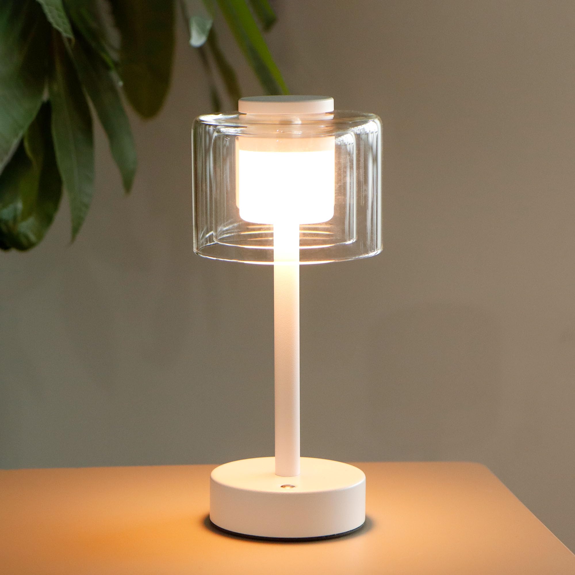 JHY DESIGN Industrial Touch Control Table Lamp 11 H 3-Way Dimmable Bedside Lamp Rechargeable Nightstand Lamp with Glass Shade fo
