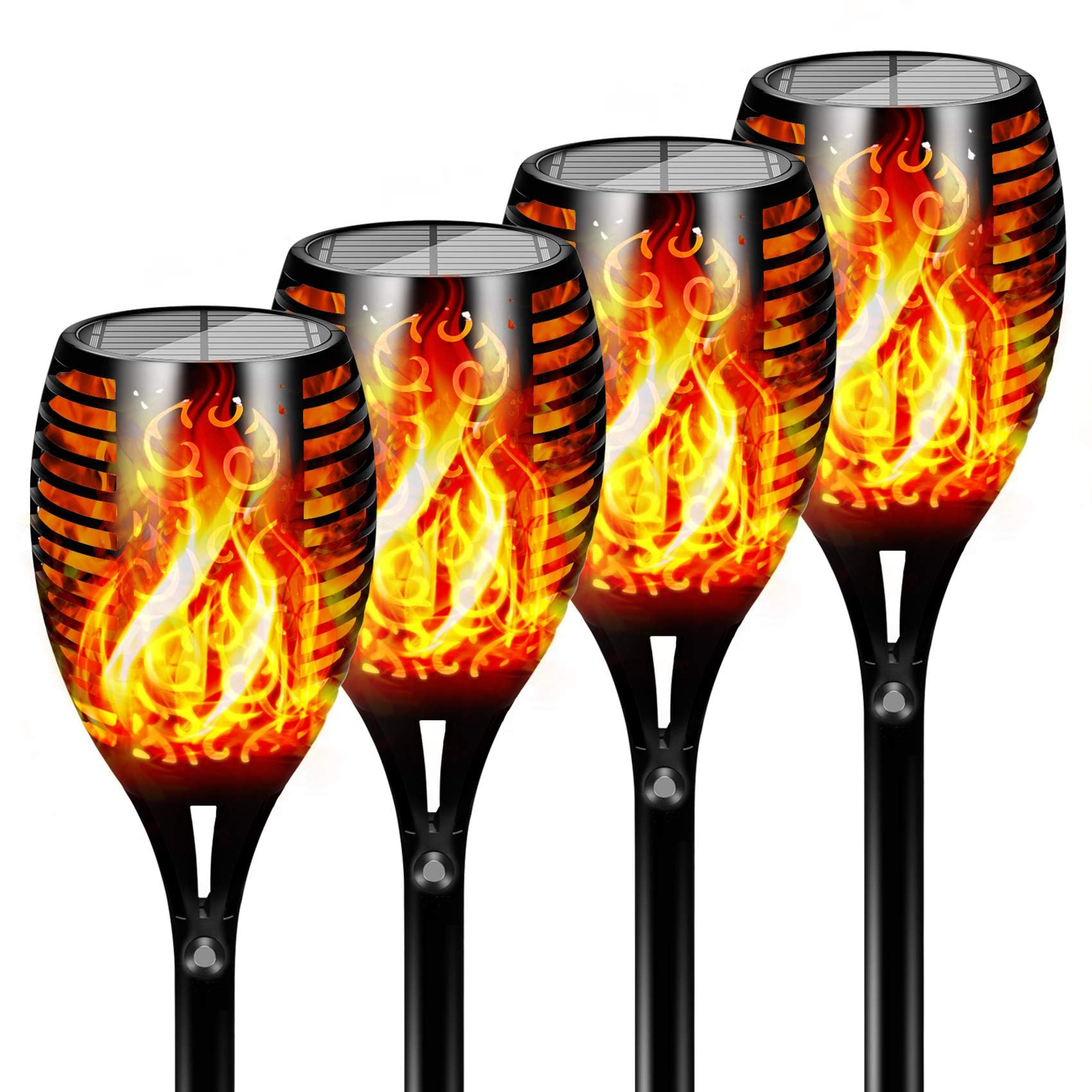 Otdair 96 LED Solar Lights Outdoor Upgraded 4 Pack, 2200mAh Solar Tiki Torches with Flickering Flame, Waterproof 43'' Tall & Sup
