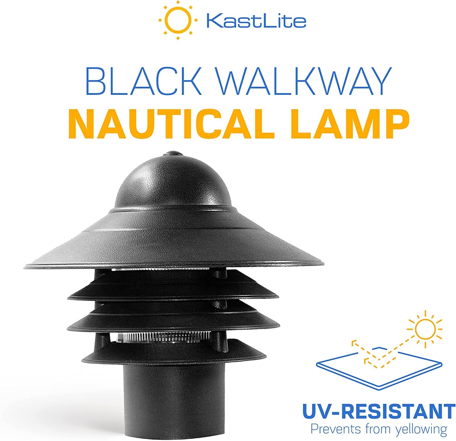 KastLite Nautical Post Walkway Lamp, 10in High, Black, Polyester, Model KL-NAUT-WW-X-B, Fits 3in Posts, UL Listed, Includes Mounting