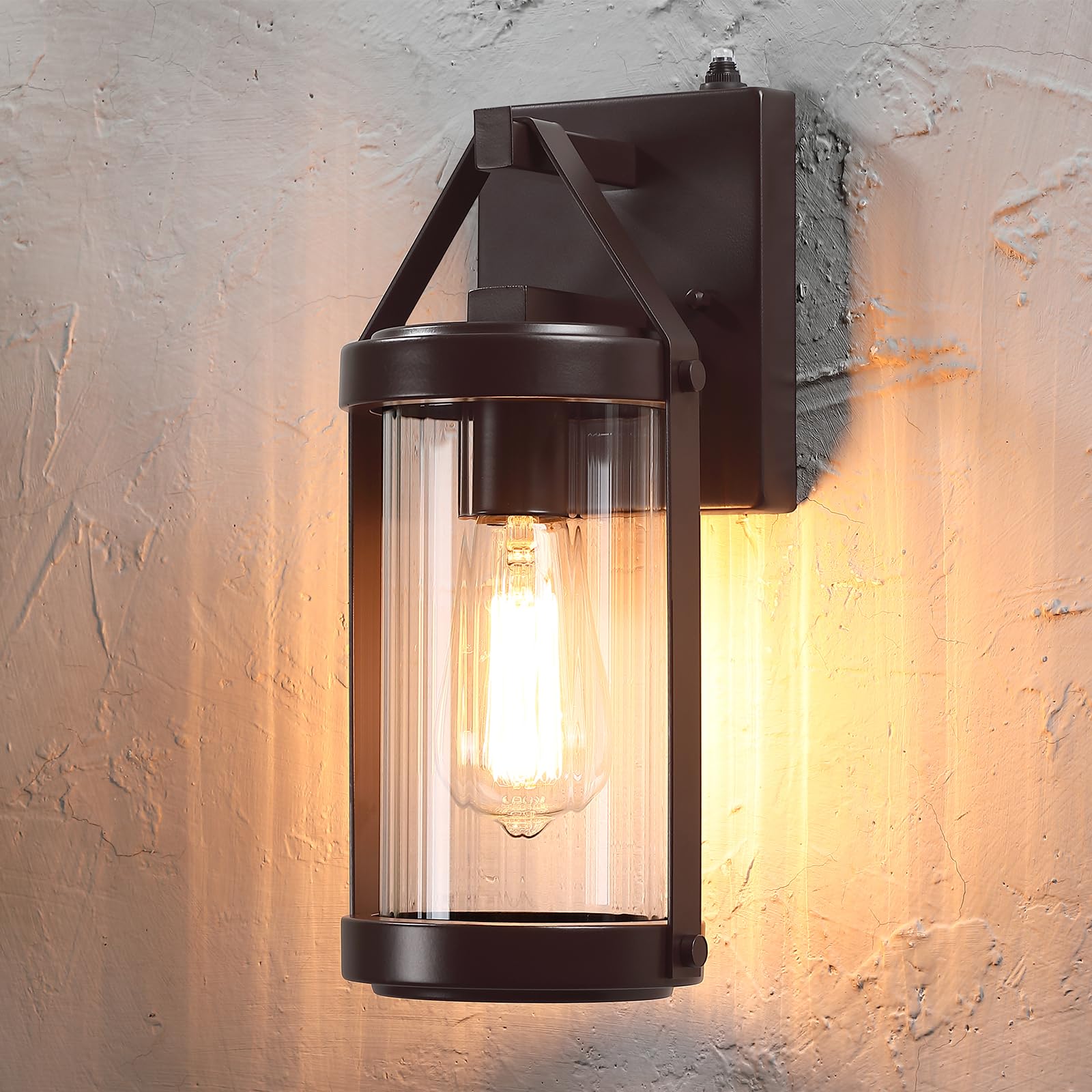 LONEDRUID Outdoor Wall Sconce Lighting - 2 Pack Dusk to Dawn Sensor, Waterproof, Rustic Brown Fixtures for Porch, Garage, Patio, Front Door