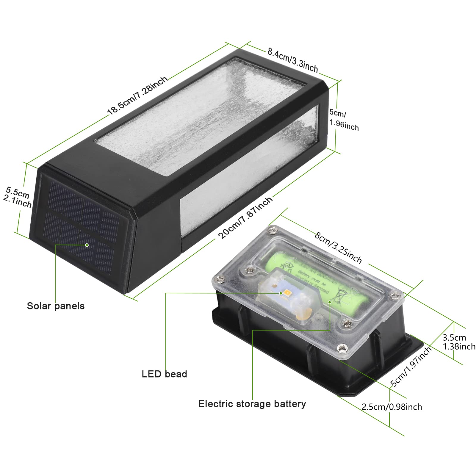 GOODFOEVER Solar Light Insert - 2 Pack Waterproof Outdoor Fence & Wall Light, Black, Plastic, Model 700414975184