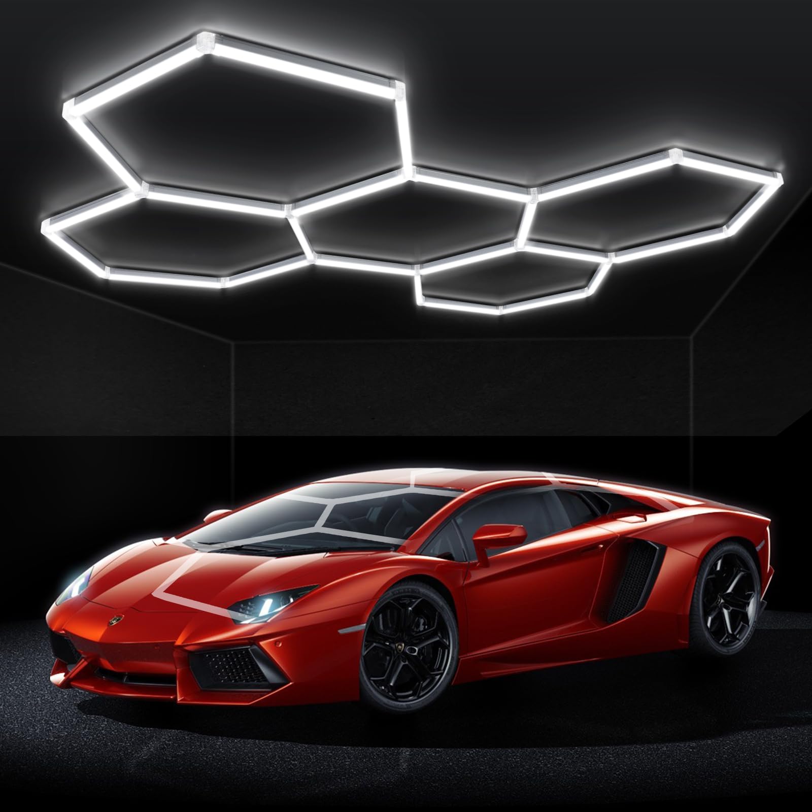 BRILLIHOOD LED Hexagon Garage Lights, 672W, 80640LM, 6500K, 14-Grid, White, Model BH-HEXA-14G