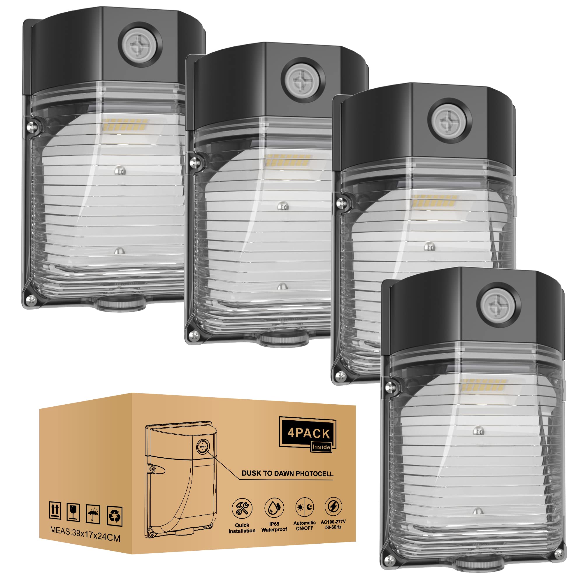 Yxl 4Pack 30W 3600Lm Led Wall Pack Lights With Dusk To Dawn Photocell, Ac100-277V 5000K Wall Pack Lights Outdoor Led, Ip65 Waterproof, Etl Listed, For Porch Garden Garage Warehouse Security Lighting
