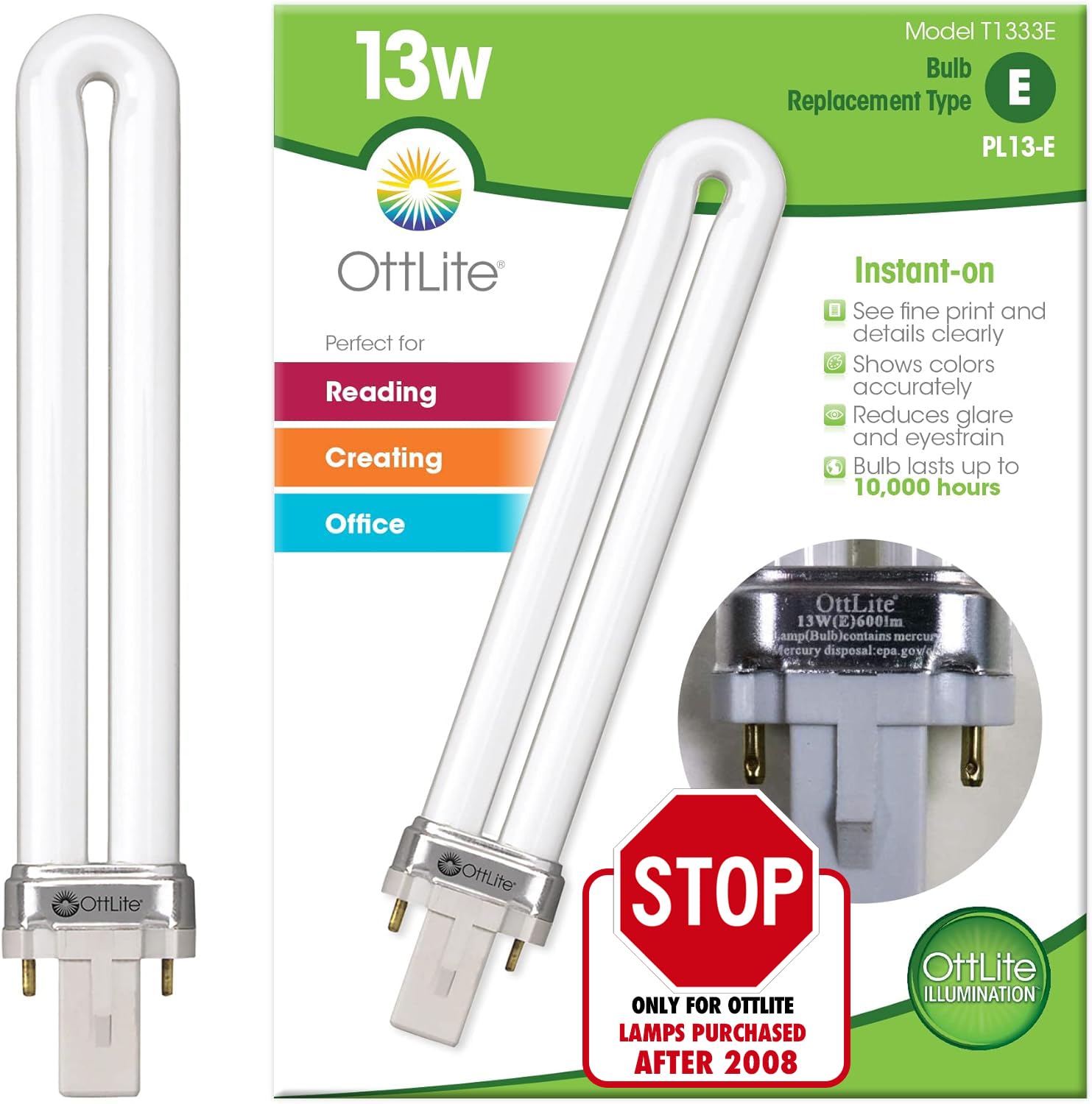 Ottlite 13W Replacement Tube - Only 13W Lamps Purchased After 2008 - Electronic Ballast Bulb - Compact Fluorescent Light Replace
