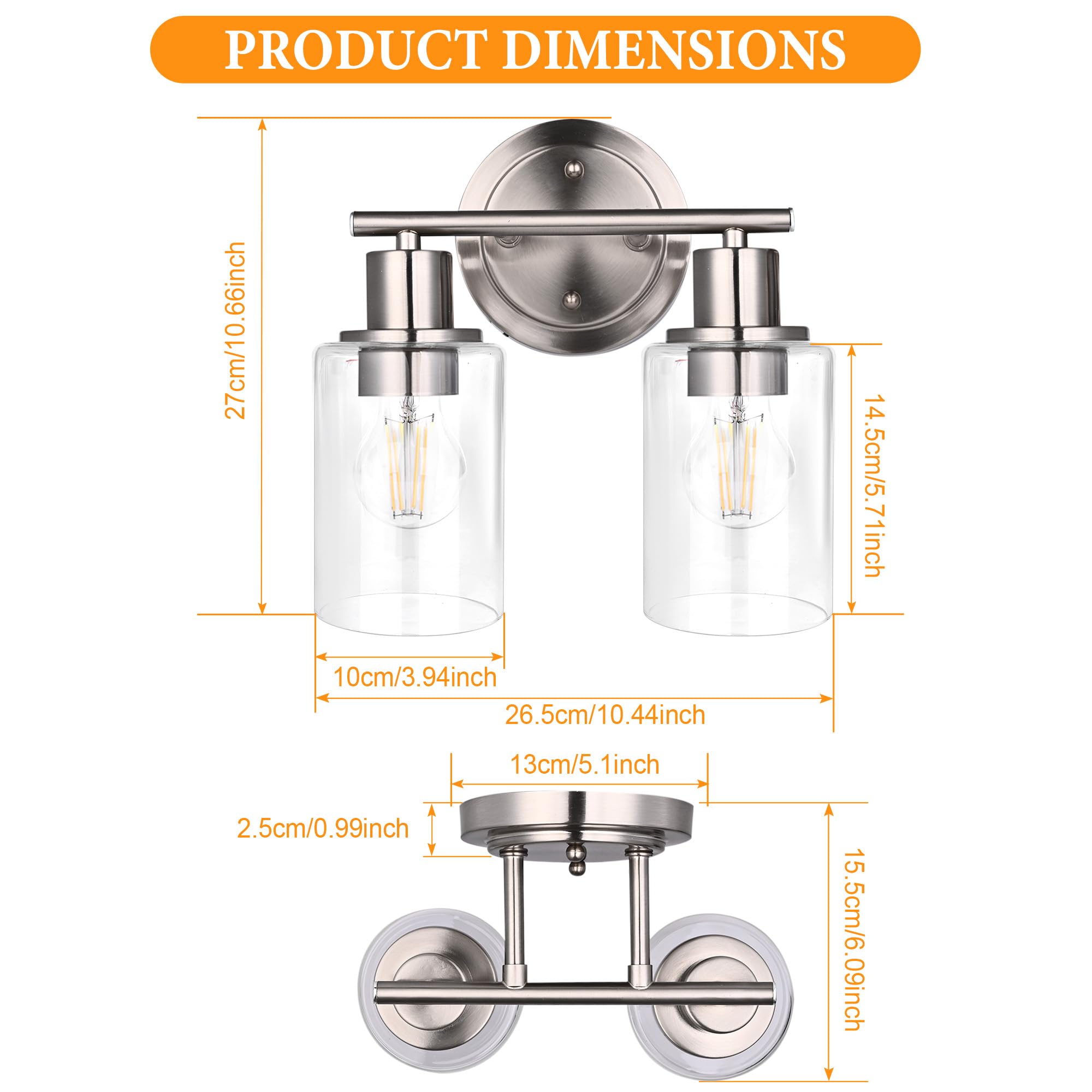 Faymart 2-Light Bathroom Wall Sconce - Brushed Nickel, Glass & Metal, Model 748327905270