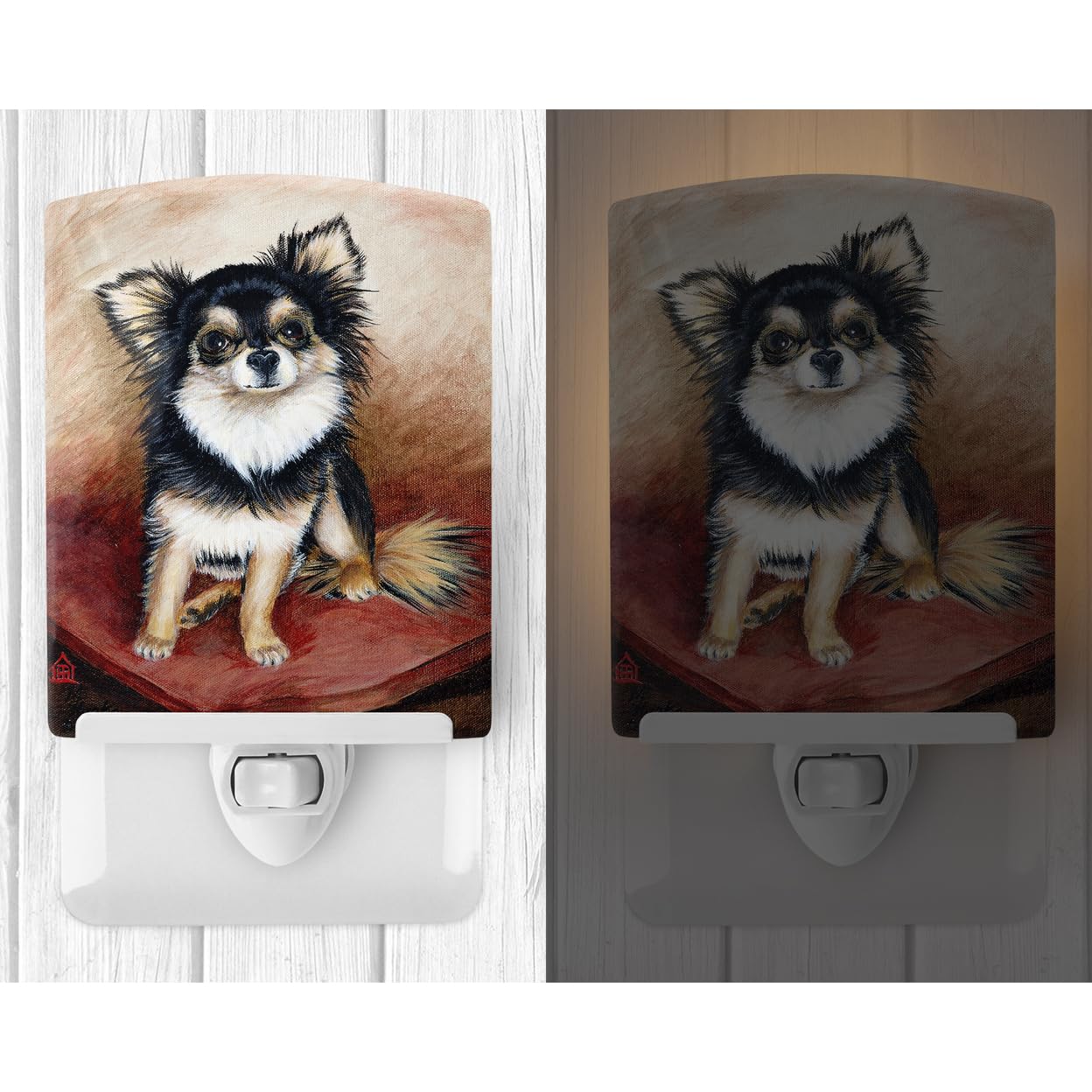Carolines Treasures Chihuahua Long Hair Ceramic Night Light, UL-Certified, 6x4x3in, Multicolor, Model MH1035CNL