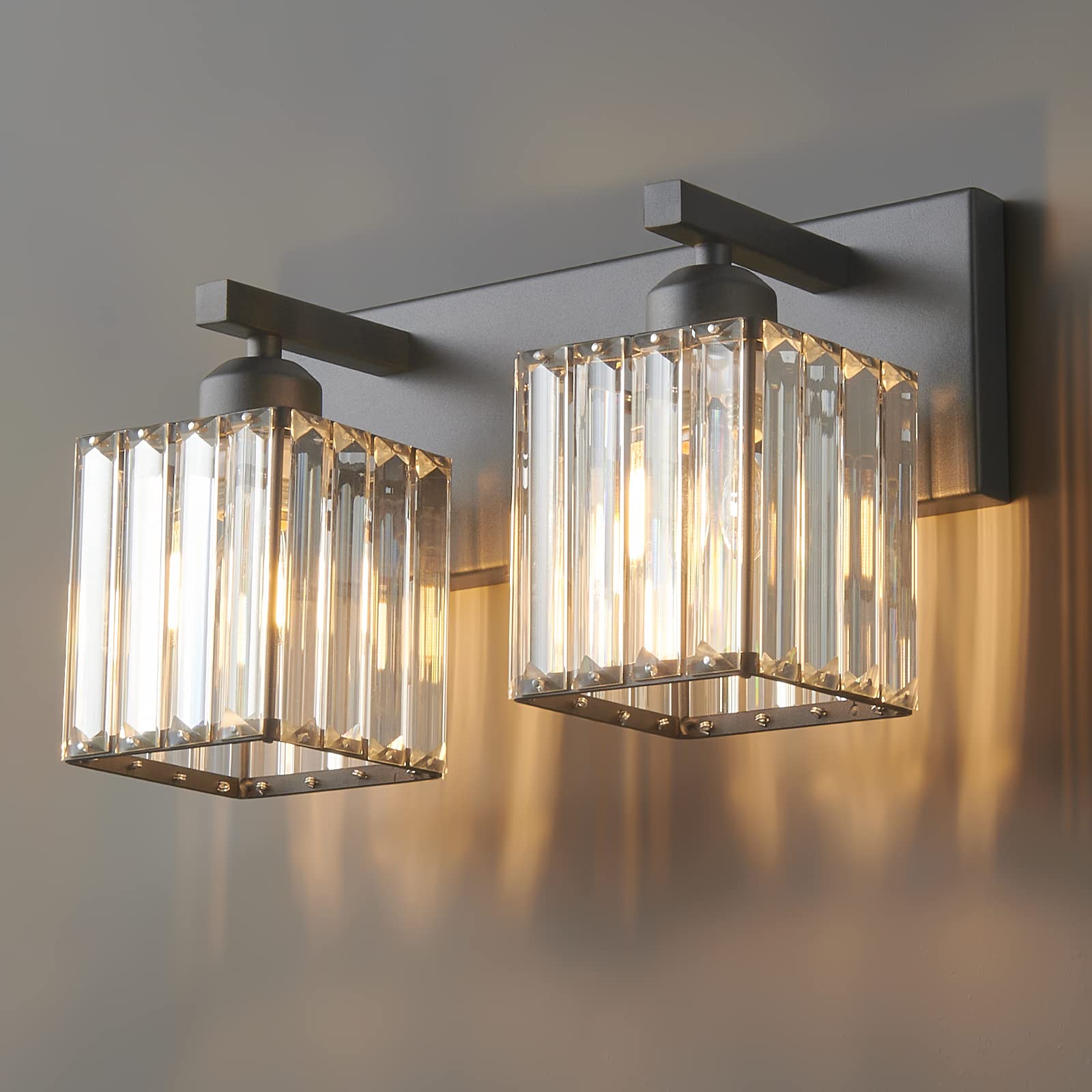 FDPBY Modern 2-Light Bathroom Vanity Wall Light, Black Metal, Model JW-002