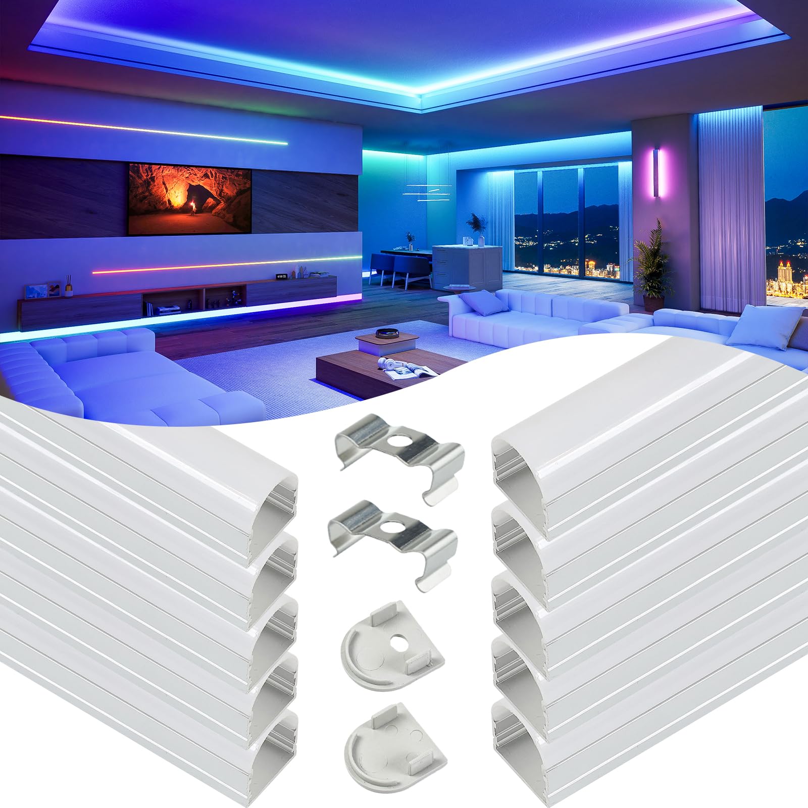 Muzata 5Pack 3.3FT/1M Upgraded Excellent Spotless LED Channel Silver Deeper LED Band Diffuser Channel with Thicker Milky White Cover No Hot Spots U109 WW 1M