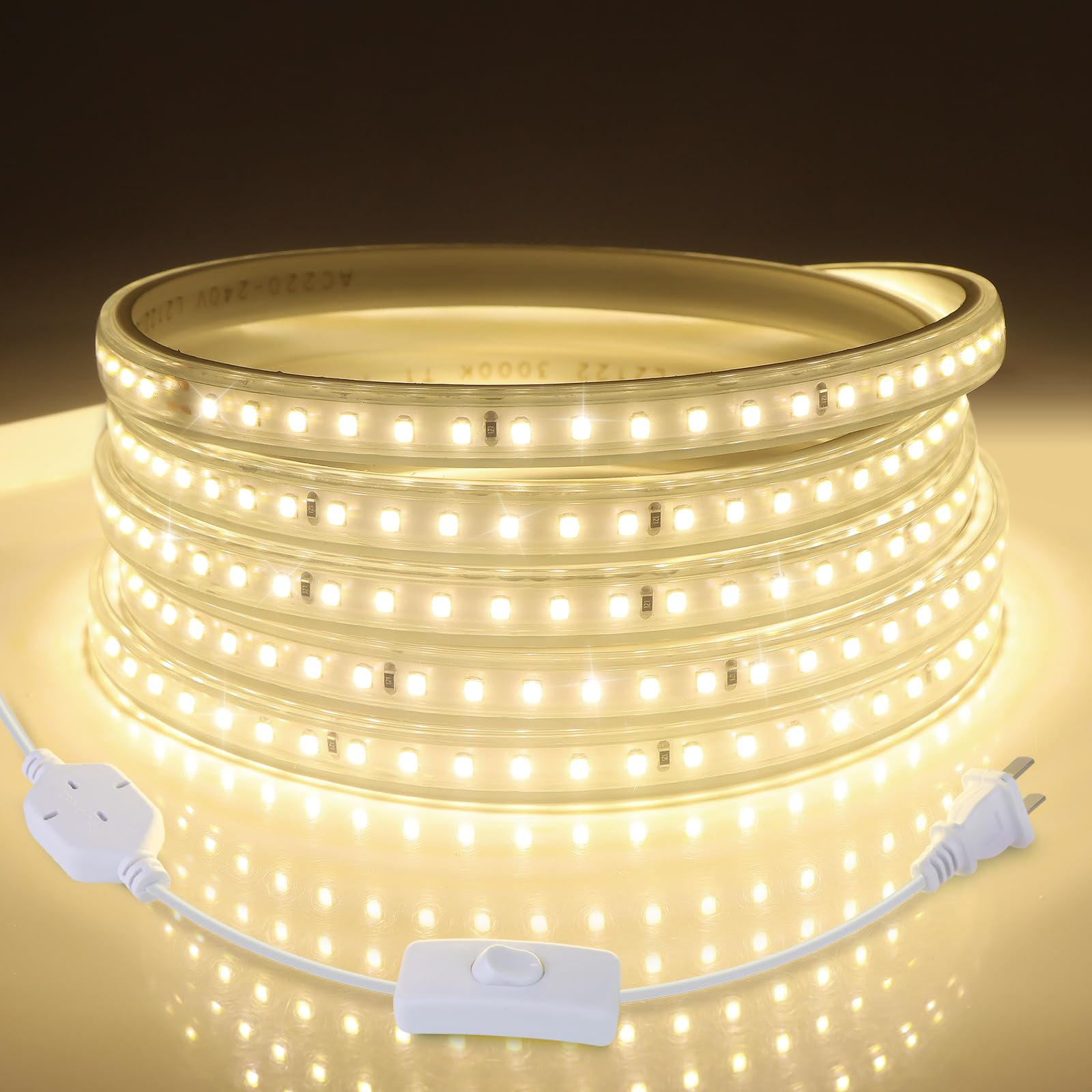 Aimengte 16.4Ft Led Strip Lights, Waterproof Warm White Under Cabinet Lighting For Home Decor