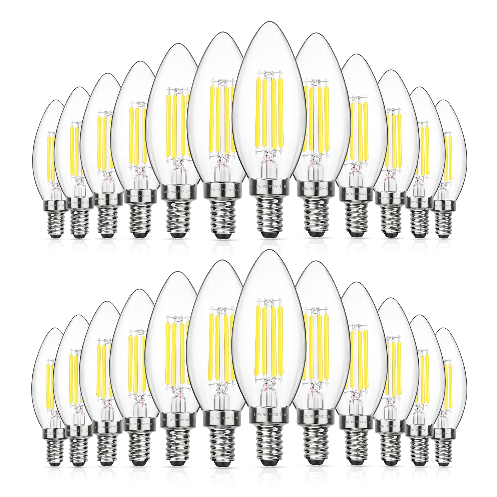 Maxvolador Dimmable E12 Led Candelabra Bulbs 60W Equivalent, Daylight White 5000K, 600Lm Chandelier Light Bulb, B11 Led Candle L