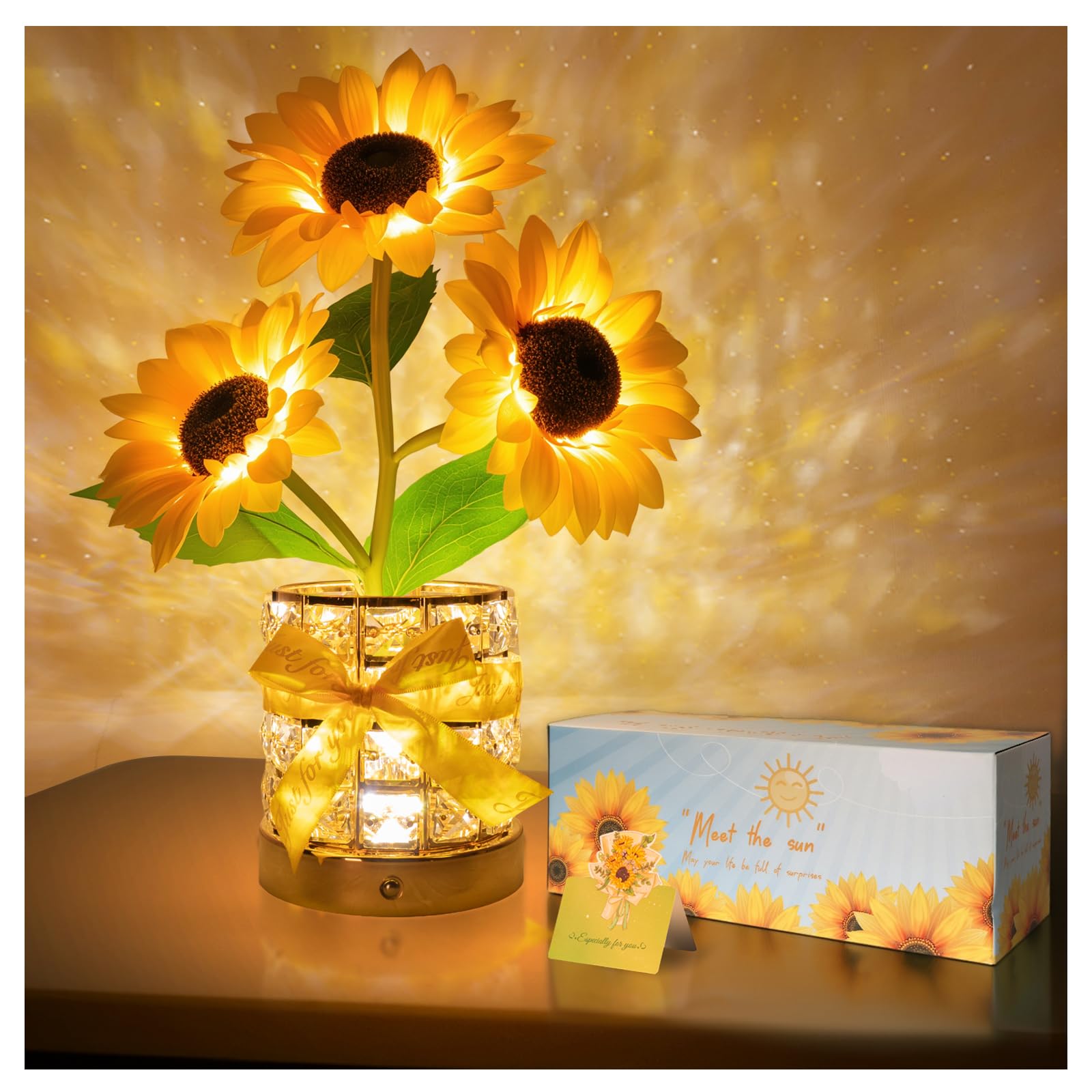 YWYWLED Sunflower LED Lamp,USB Rechargeable Touch Night Light, 3 Color Stepless Dimmable,Small Battery Flower Decor for Bedroom,