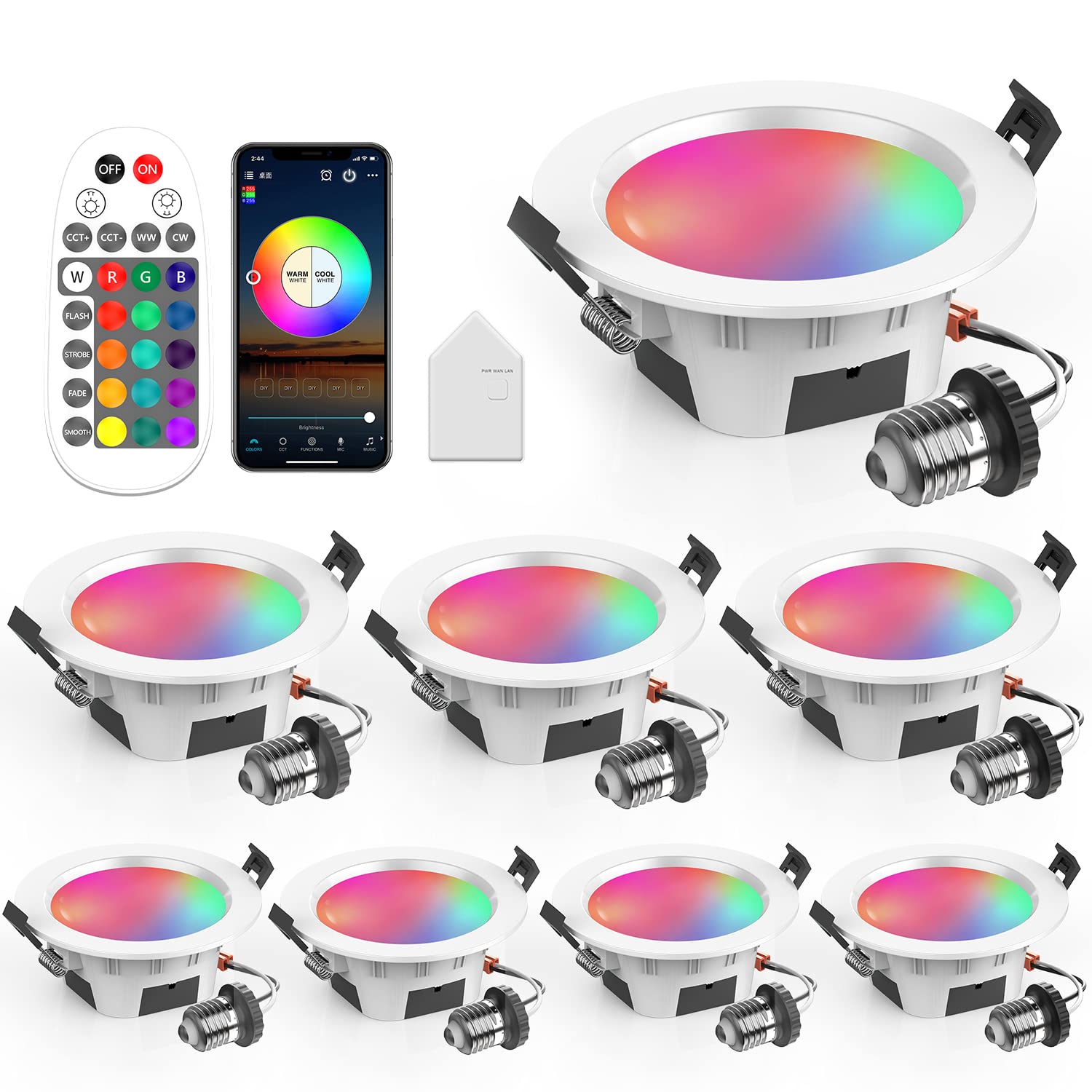 Vanance Smart Recessed Lighting 3 Inch, Dimmable, Tunable 2700K~6500K, CRI80+, RGB Color Changing LED Downlight Compatible with