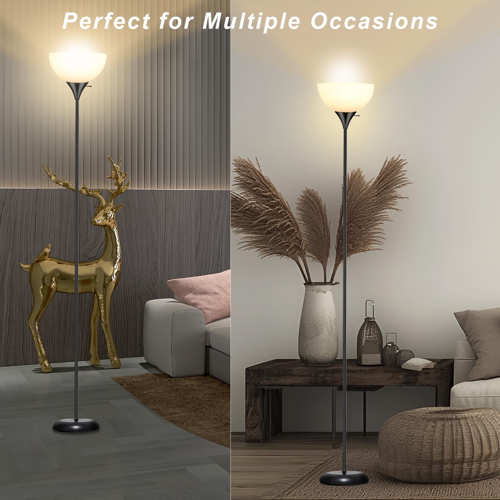 Rislg Standing Led Floor Lamp, Industrial Metal Tall Lamp With Drop-Resistant White Lampshade