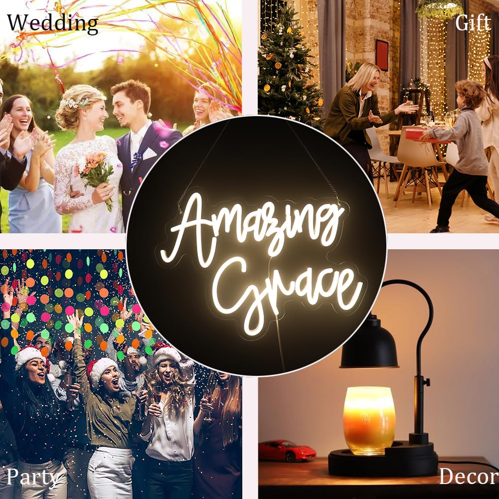 Amazing Grace  Decorative Neon Sign Desk Decor Gift For Wife Husband  Christian Wedding Gifts  Christian Desk Sign For Home Office Wall Decor (Warm White)
