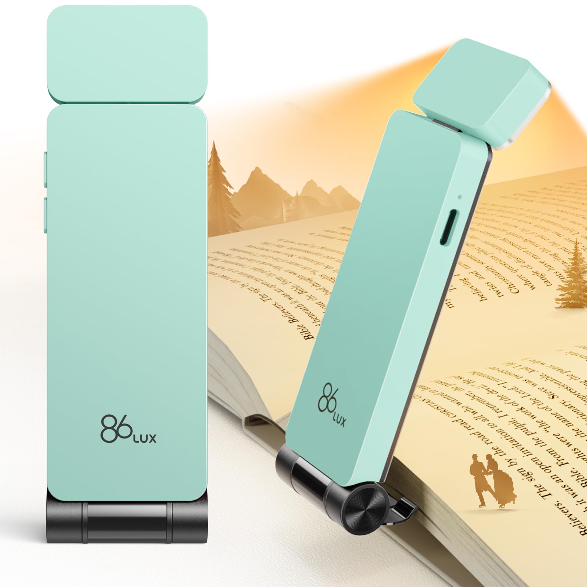 86Lux Book Light, Rechargeable Reading Lights For Books In Bed, Ultralight Clip-On Led Bookmark Lamp With 3 Amber Colors & Stepless Dimming For Night Reading For Book Lovers, Kids, Light Blue