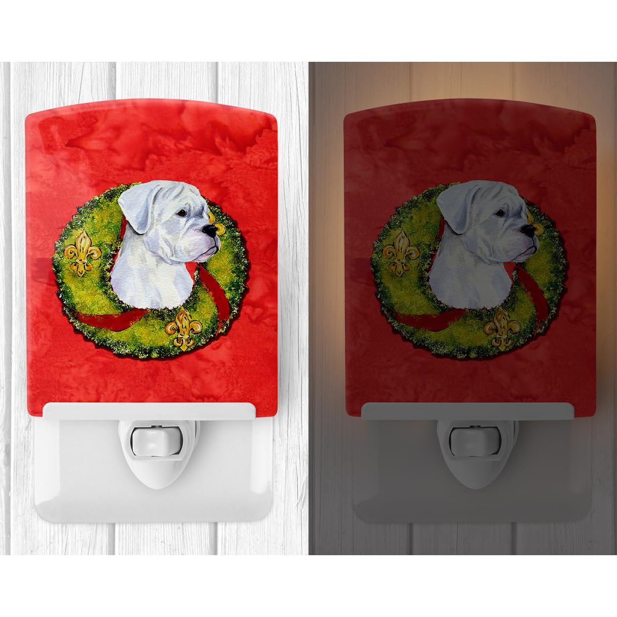 Carolines Treasures Ceramic Night Light, White Boxer Design, UL-Certified, 6x4x3 inches, Ideal for Bedroom, Bathroom, Nursery, Multicolor