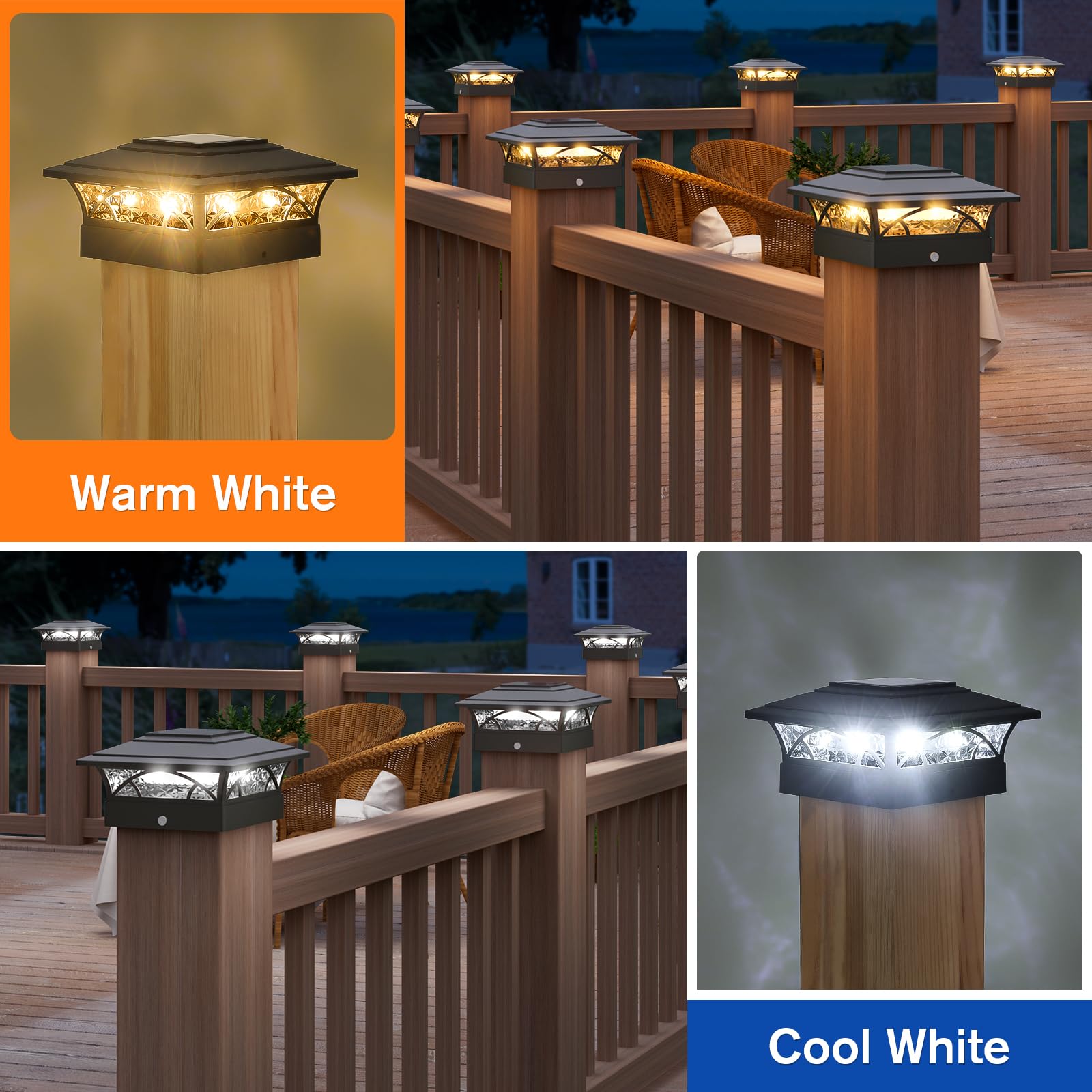 APONUO Solar Post Cap Lights - 12 Pack, Waterproof IP64, Auto On/Off, Warm/Cool White, Fits 4x4, 5x5, 6x6