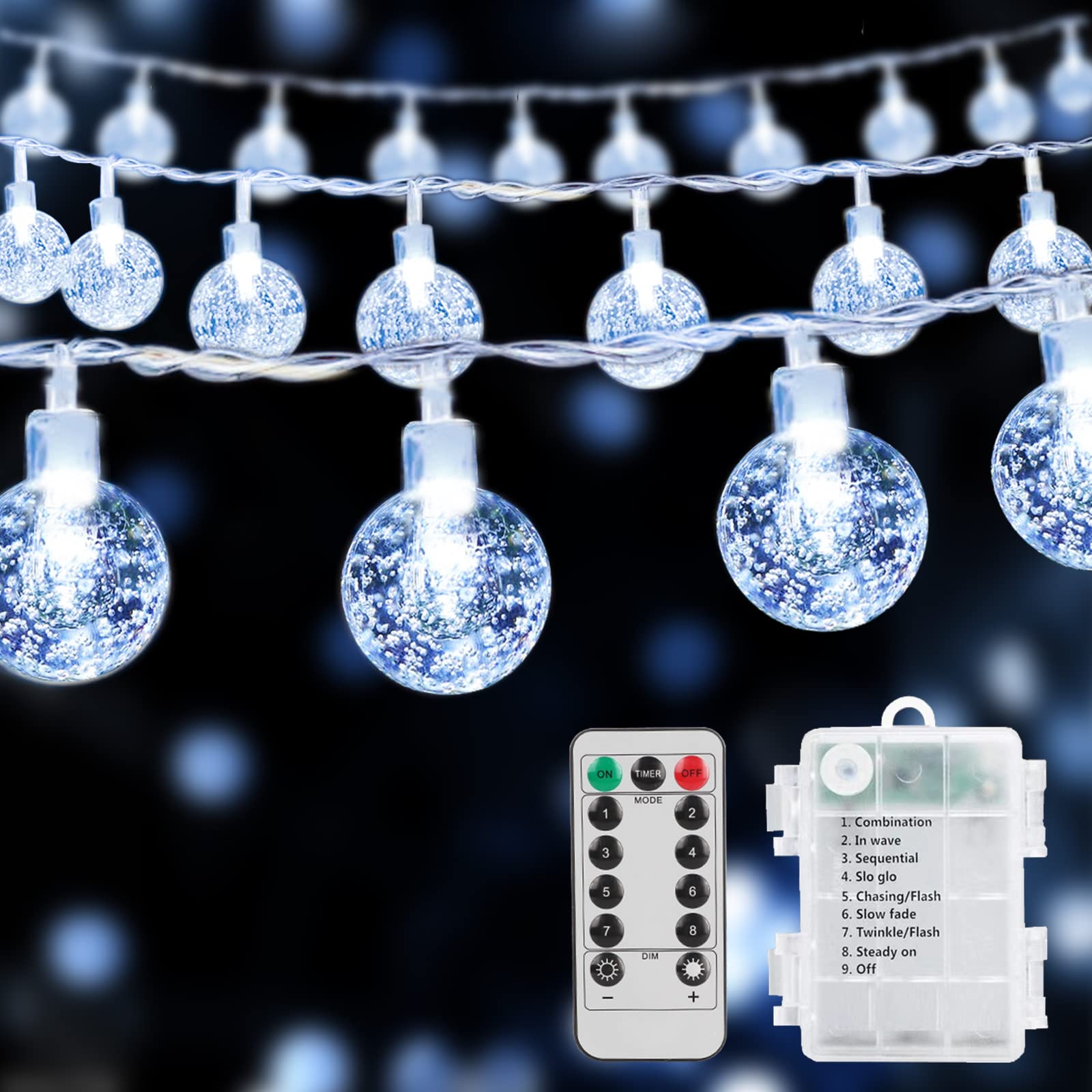 Outdoor String Lights Battery Operated 33Ft 100Led String Lights Indoor Waterproof Mini Globe Lights, With Remote Timer 8 Lighti