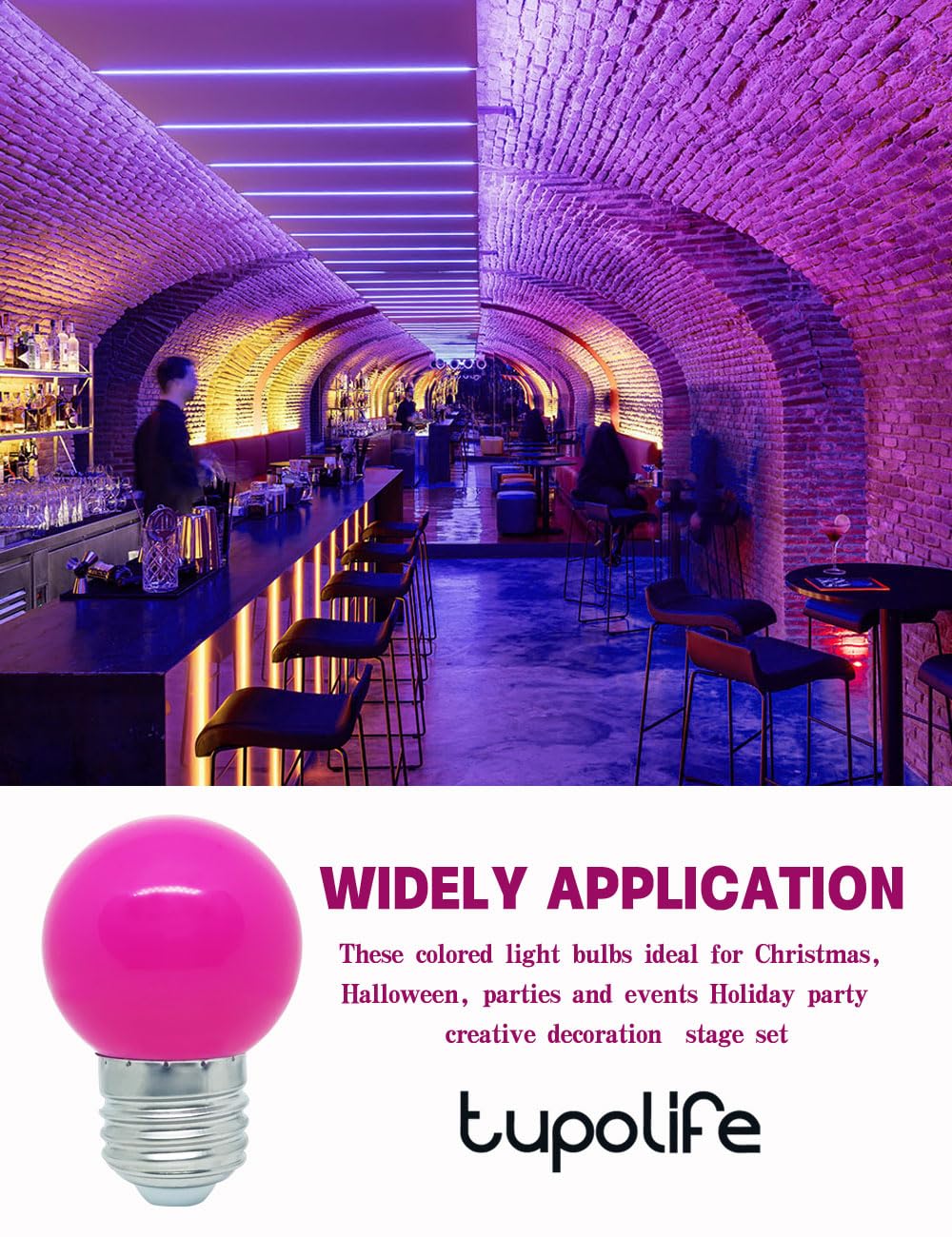 Tupolife Dc 12 Volt Led Bulbs  Low Voltage Light Bulbs  Purple 1W G14 G45 Mini Globe E26 Colored Night Lights  10W Equivalent For Christmas Halloween Holiday String Fairy Mood Lights Decor  5 Pack