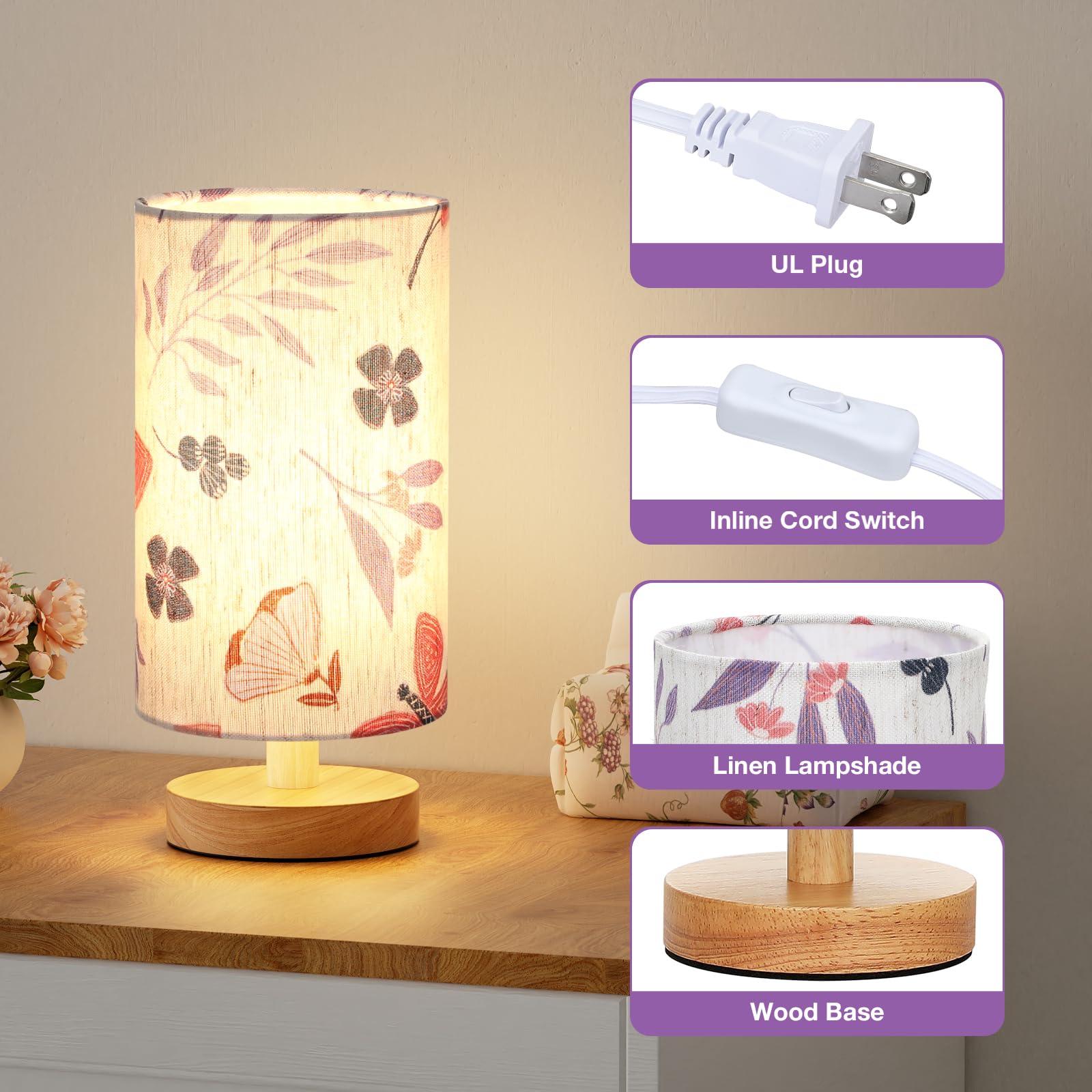 Fenmzee Butterfly Table Lamp For Bedroom - Inline Control, Small Bedside Lamp With 3000K A15 Led Blub, Easy Assembly (Butterfly