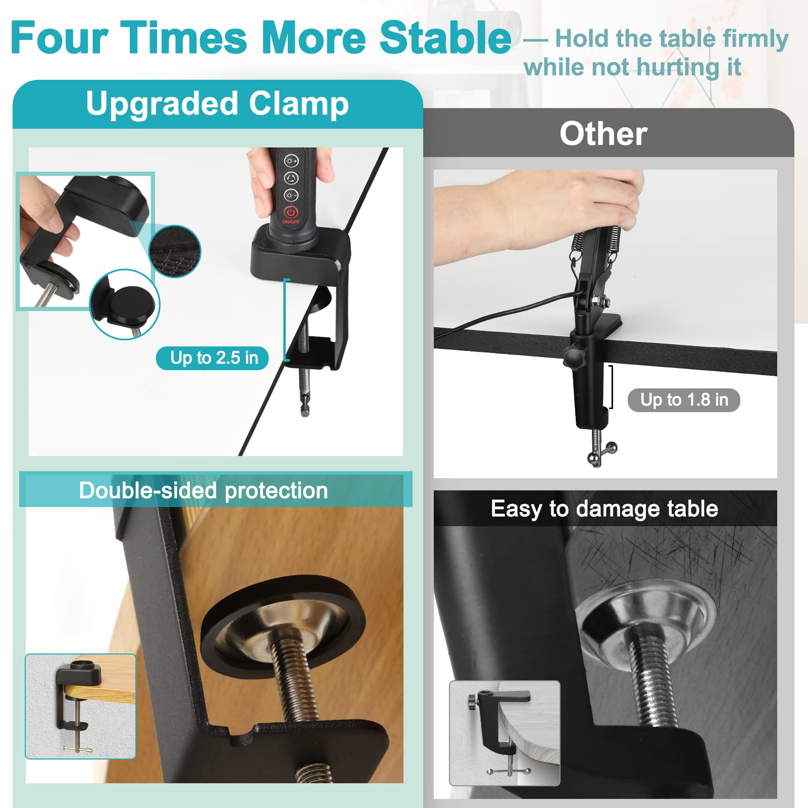 TOMSOO 8X Magnifying Glass with Light - 5 Color Modes, Dimmable, Flexible Gooseneck, Hands-Free Clamp, Black, Model MG-04