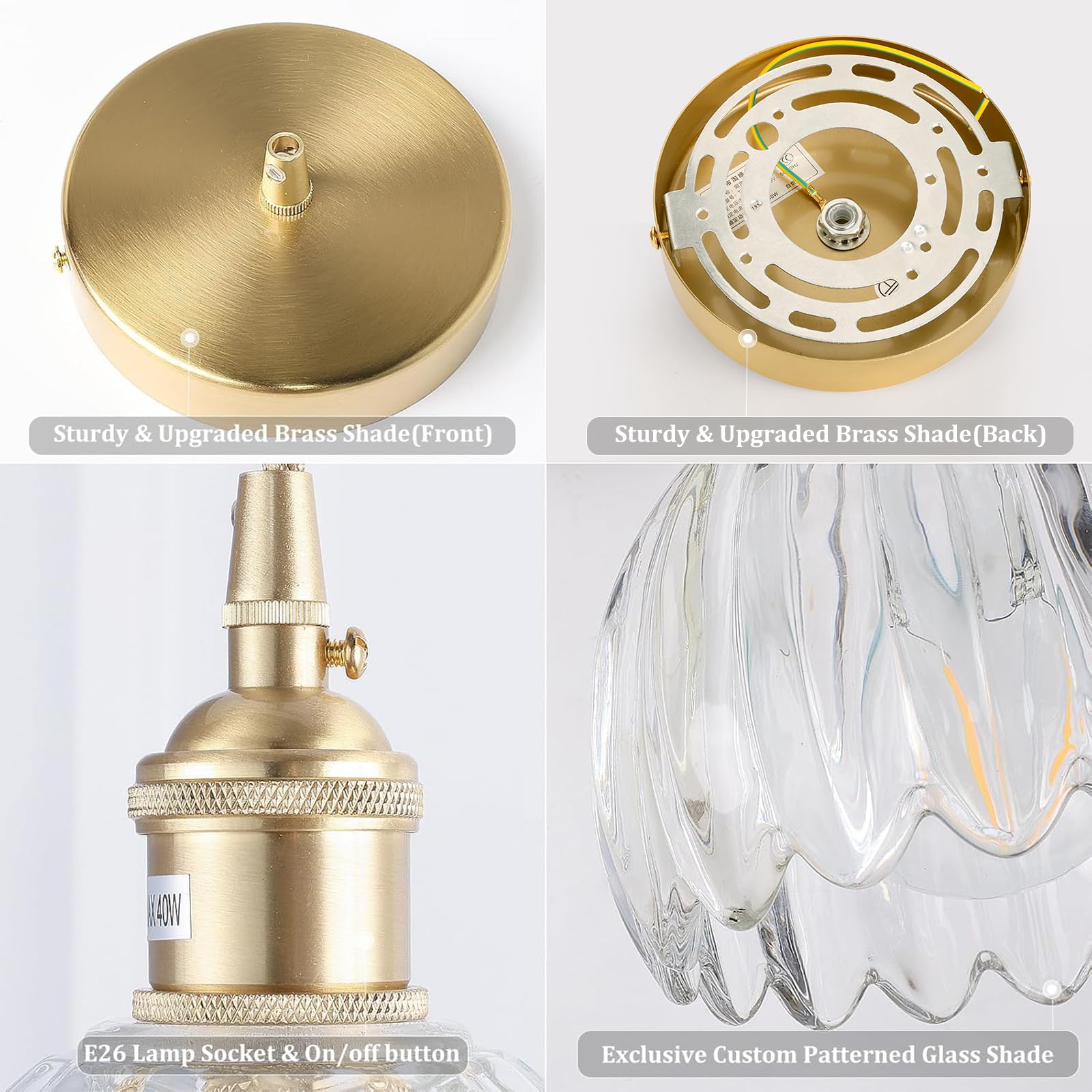 Shenmoyl Mini Pendant Light 2 Pack With Clear Tulip Glass Lmapshade, Brass Vintage Pendant Light Adjustable Hanging Light For Ki