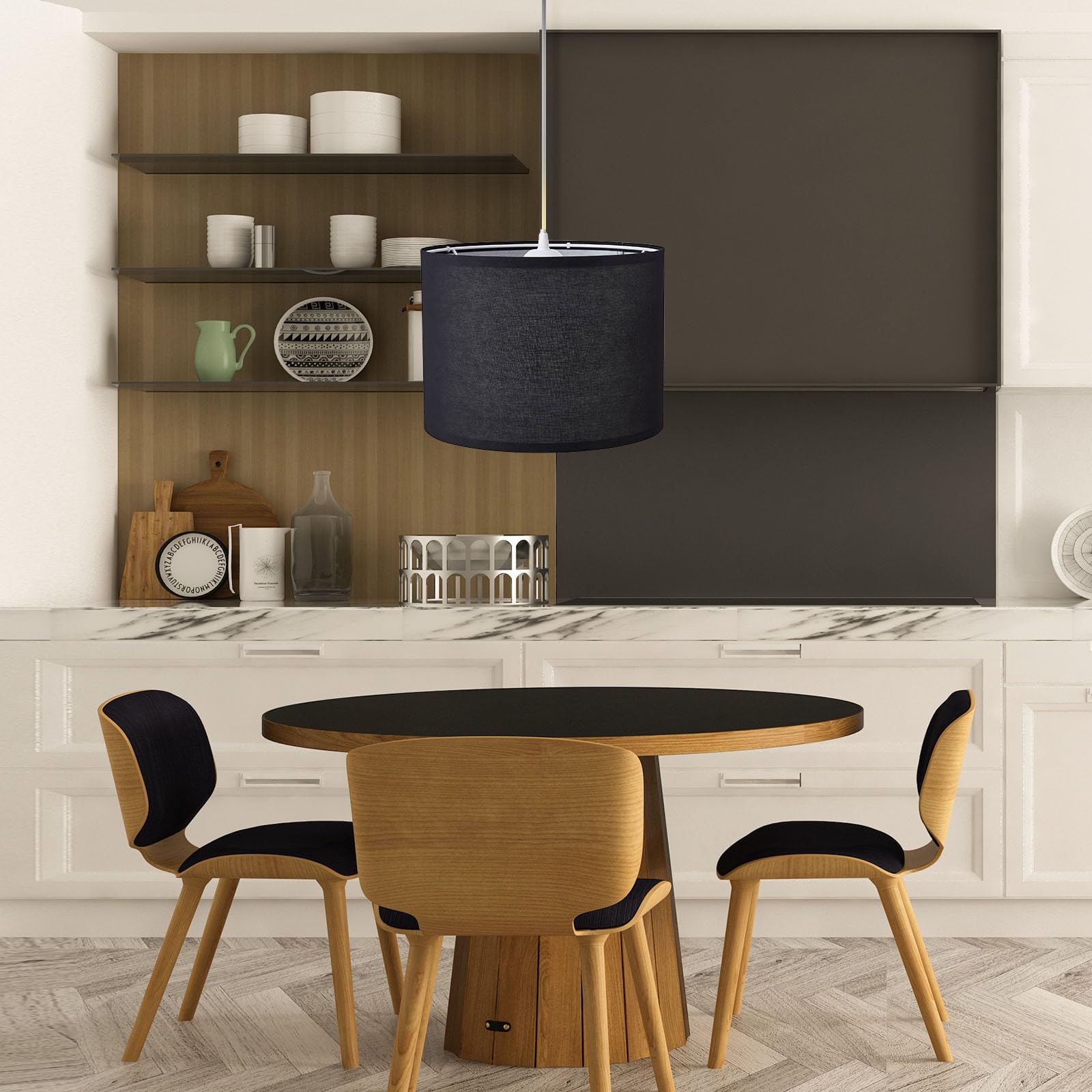 KUAUGST Plug in Pendant Light, 15 FT Cord with On/Off Switch, Metal Shade, Black, Model: Plug in Pendant Light-04