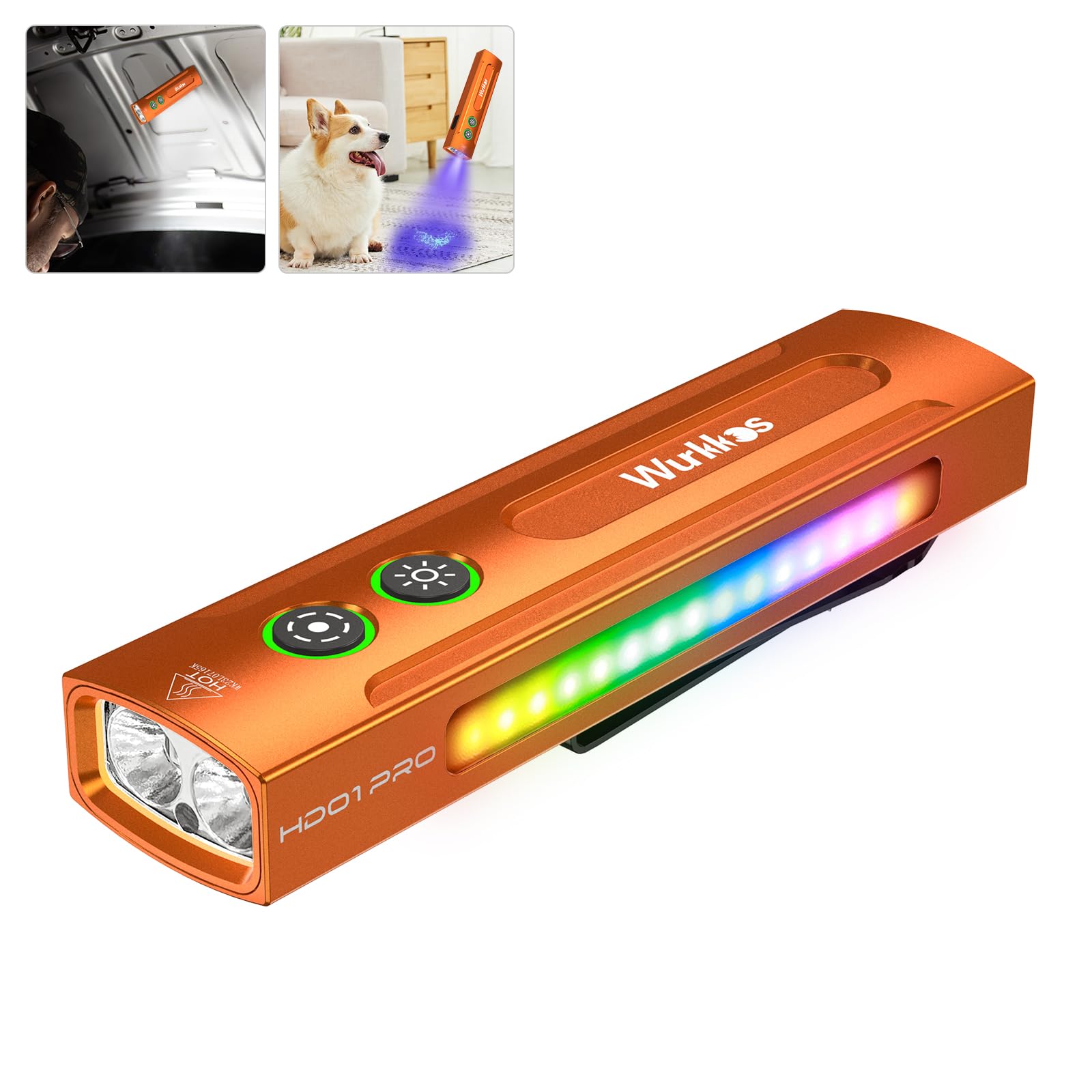 Wurkkos HD01PRO UV Flashlight with UV Light&White LED Combo,Led Flashlight 1200Lumens Flat Flashlight with RGB Light,Rechargeabl