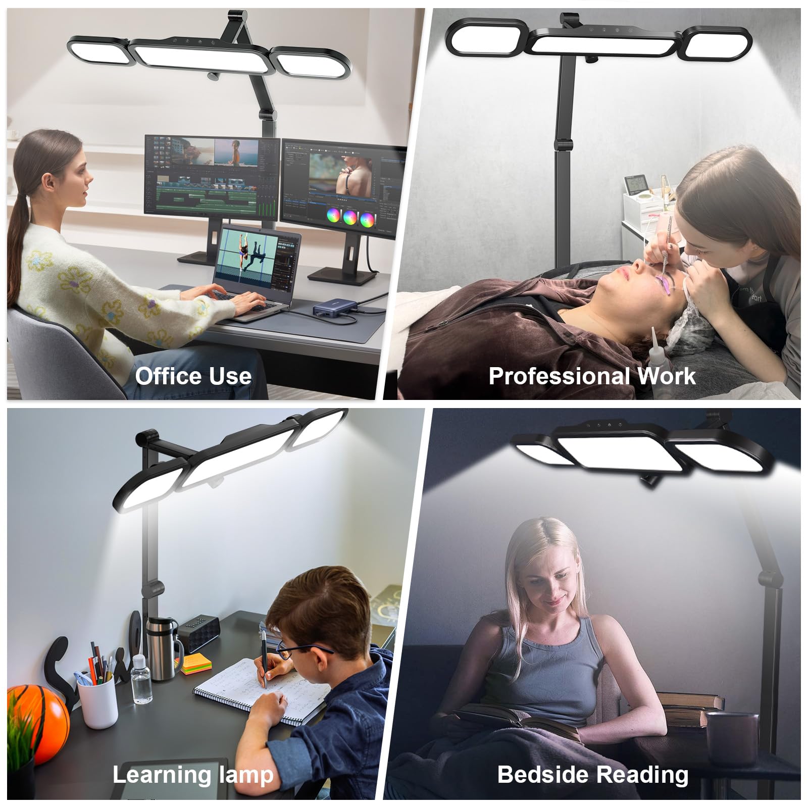NUERPO LED Desk Lamp - Adjustable Swing Arm, Dimmable, Eye Care, Black, Aluminum, Modern Design, Ideal for Home Office