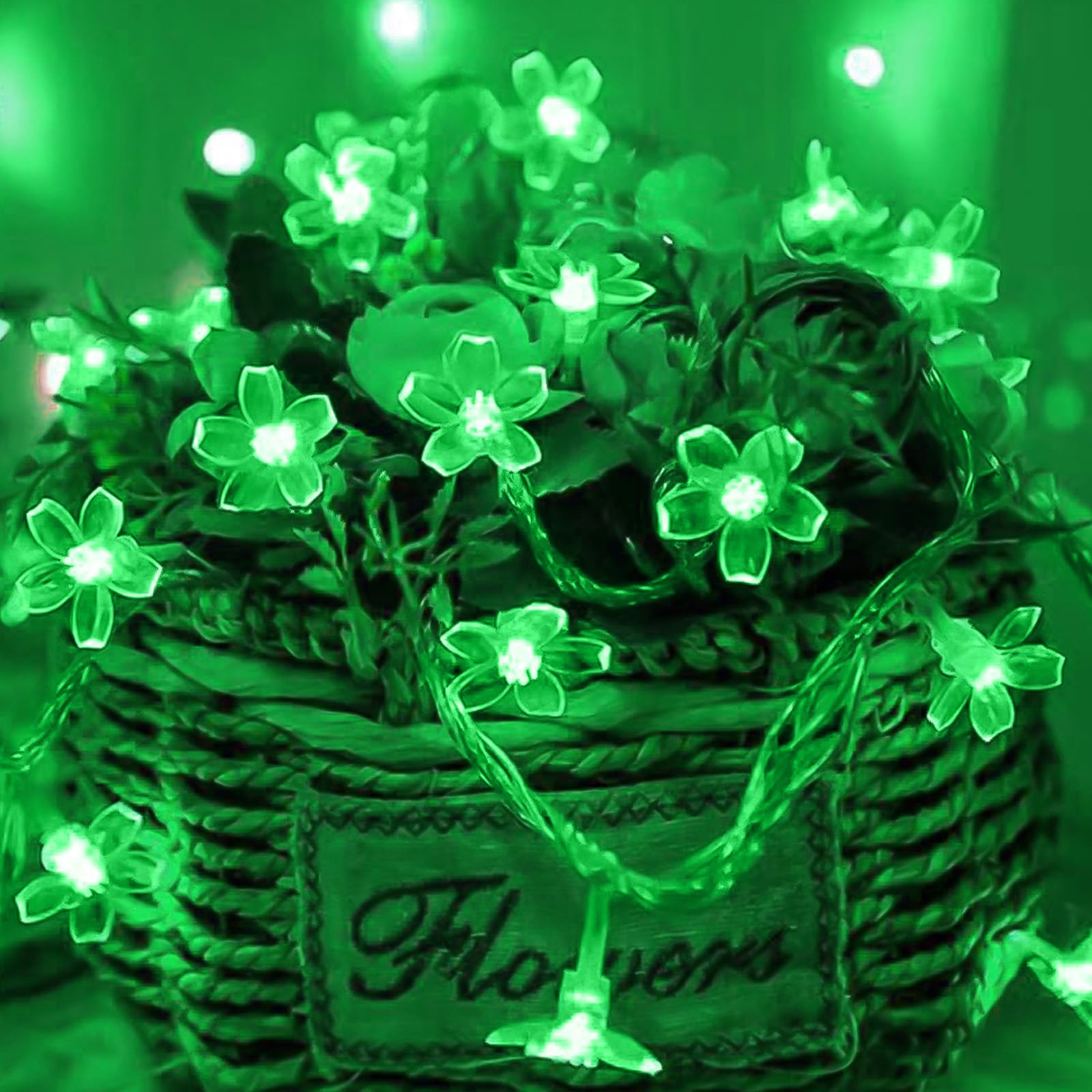 Flower String Lights Battery Operated Cherry Blossom Halloween Fairy Lights 30Led Indoor Outdoor Waterproof Decoration For Christmas Camping,Garden Fence,Birthday,Wedding Party,Bedroom (Green)