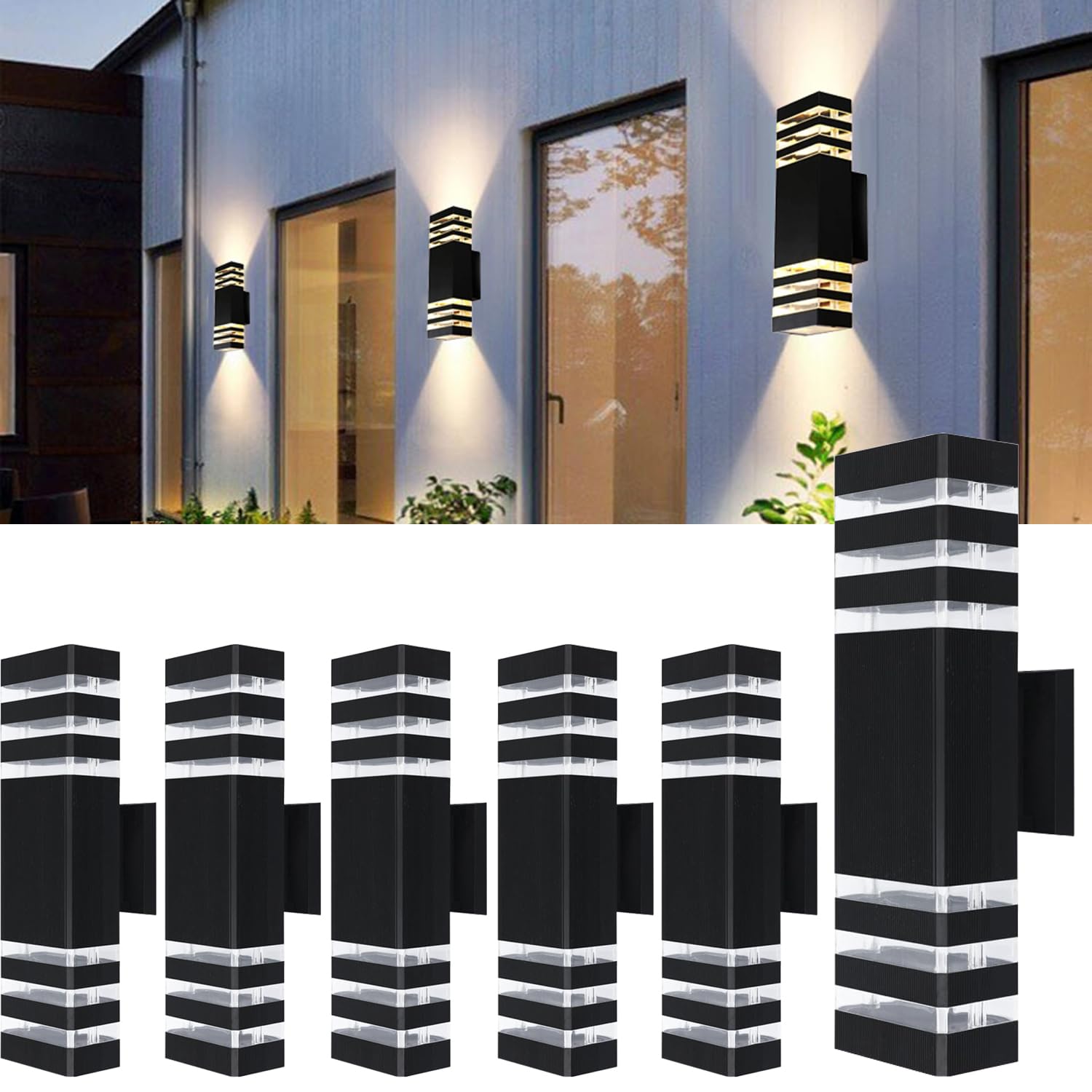 Muclud 6Pack 15&quot; Led Up & Down Wall Lights, 14W Waterproof Outdoor Lighting, 4000K Daylight