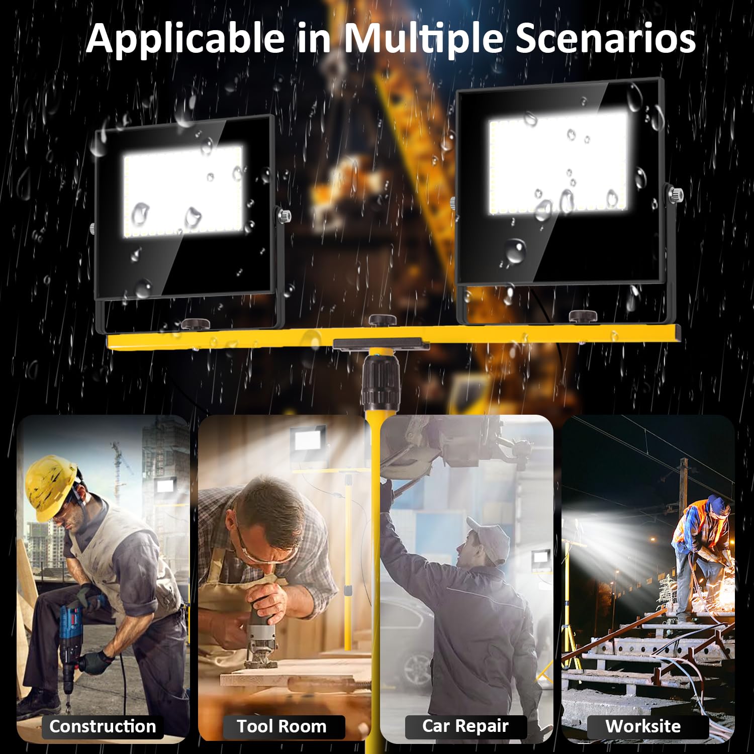 24000 Lumen Led Work Lights With Stand, Floodlight Work Light 2 Adjustable Head Work Light With 16Ft Ip67 Aterproof Tripod Work