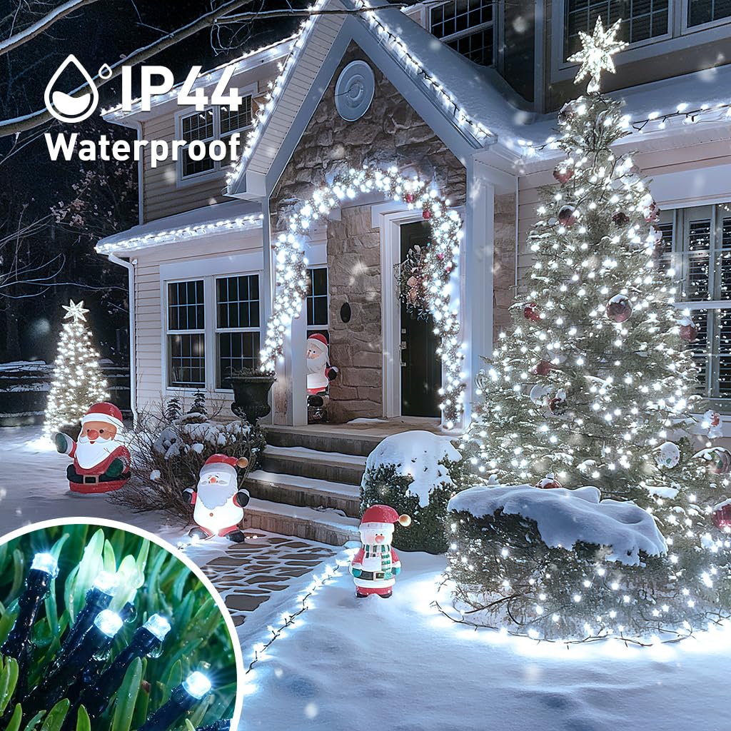 JMEXSUSS 200 LED Christmas Lights, 66ft Connectable, Waterproof, Green Wire, White, Model EXS-S-0200