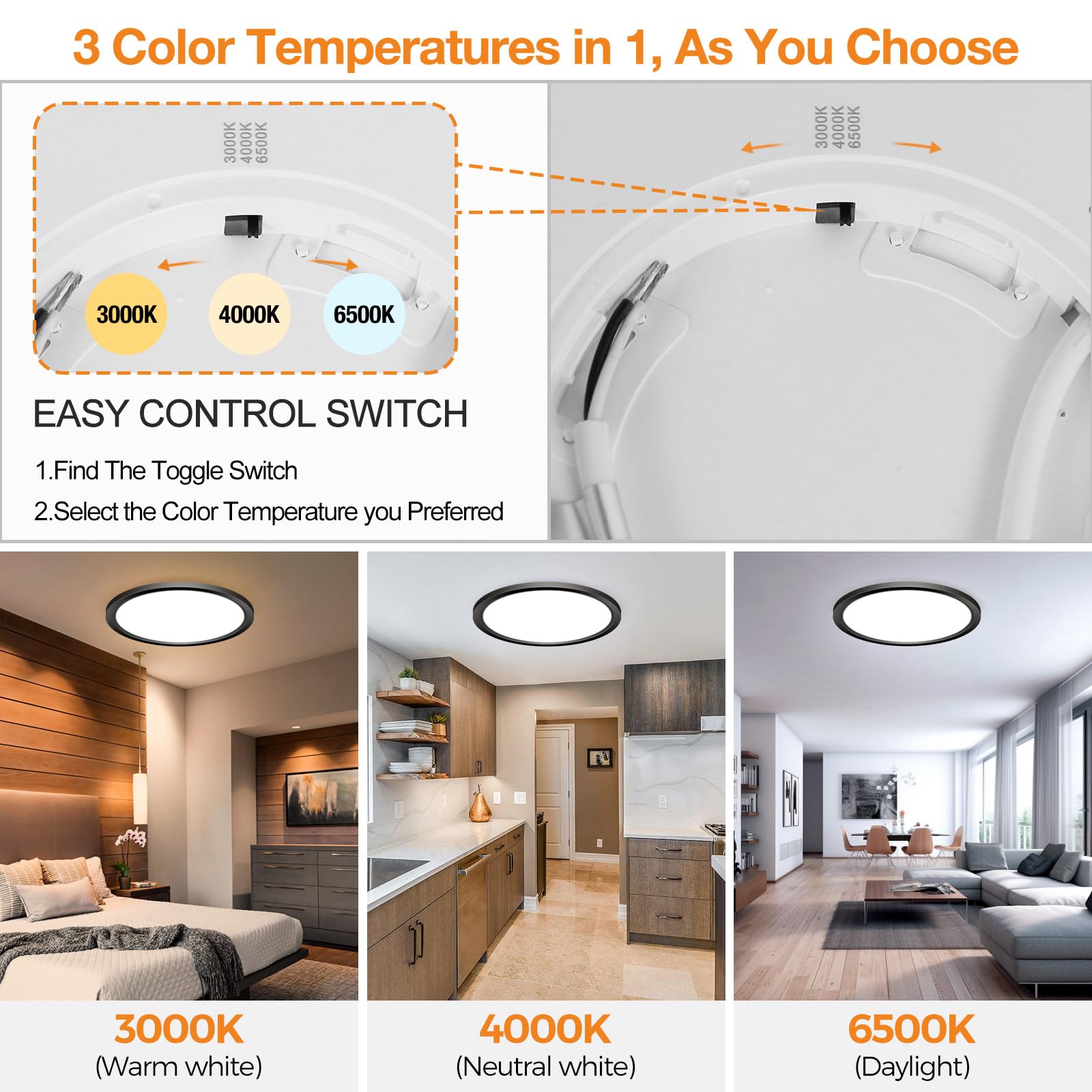 Slochi 2PACK LED Flush Mount Ceiling Light, 24W 3200Lm, 12Inch, Black, Model CLS29A-2-BK