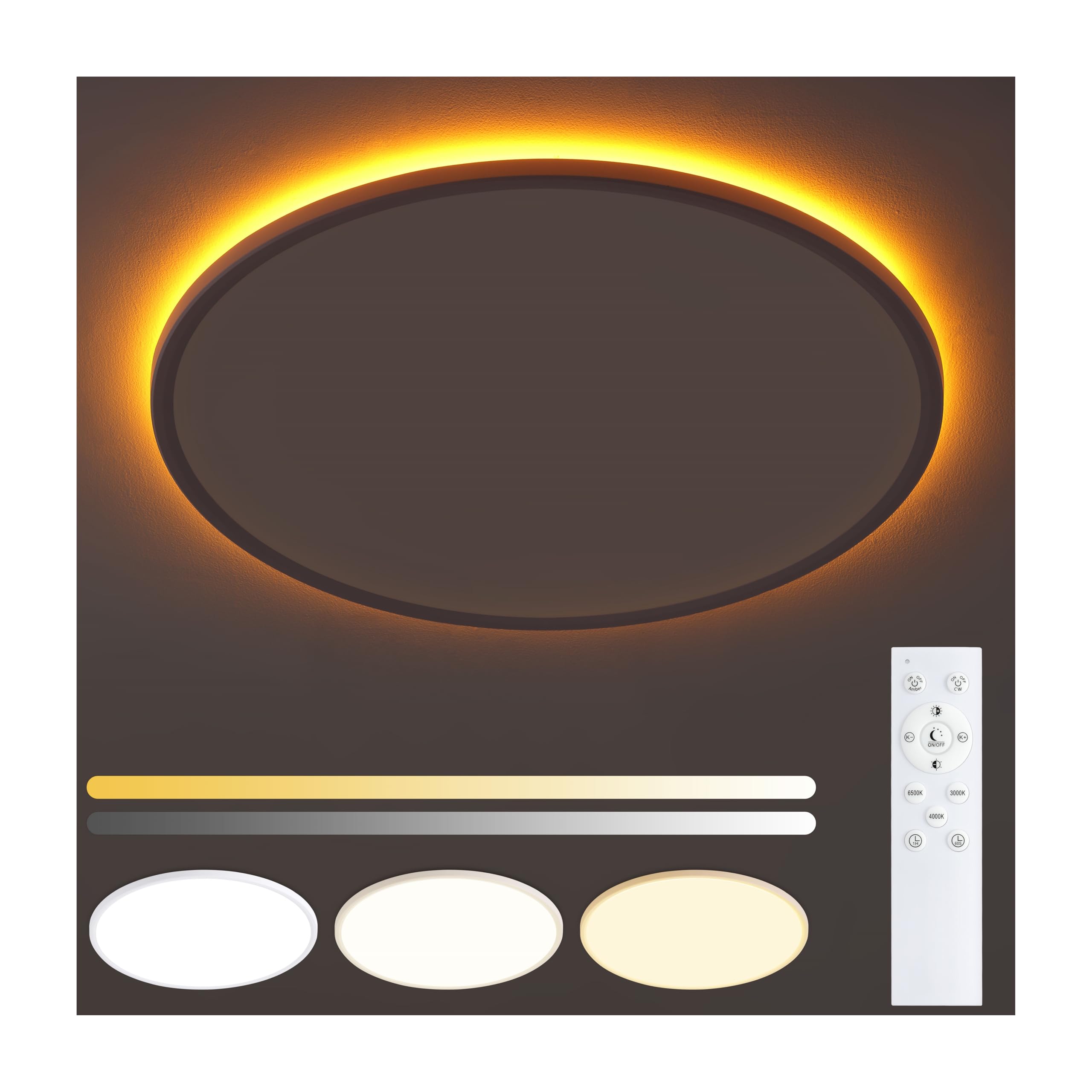 UprizeP Flush Mount Ceiling Light with Remote, 15in, 36W LED, 1800K Nightlight & 3000-6500K Dimmable, White, Model