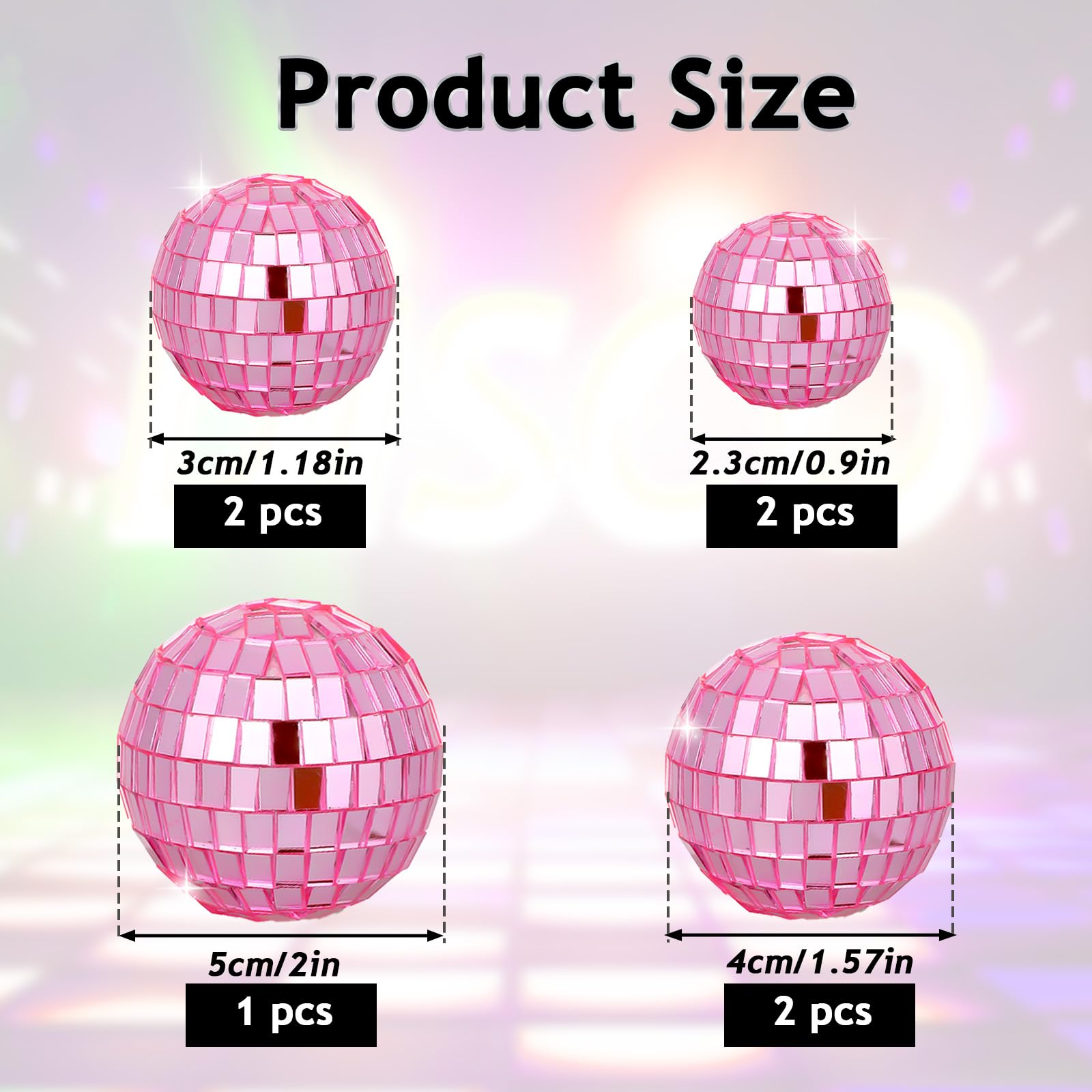 Abeillo Disco Ball Cake Topper Set, 7PCS Pink Foam Decorations, 70s Disco Theme, 4 Sizes