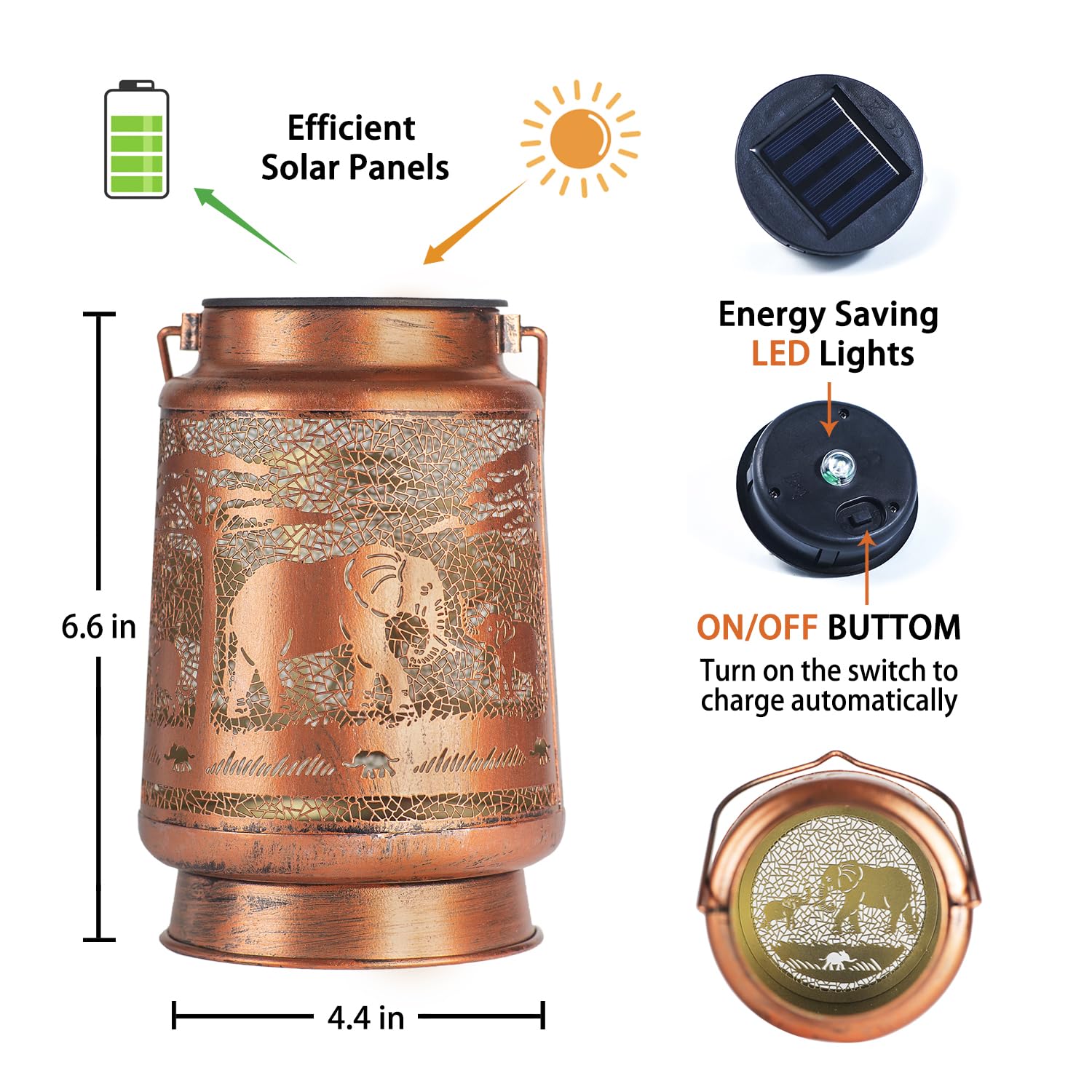 Elephant Solar Lanterns Outdoor Waterproof Hanging Solar Lights Elephant Gifts For Women Men Metal Decorative Led Lanterns For Y