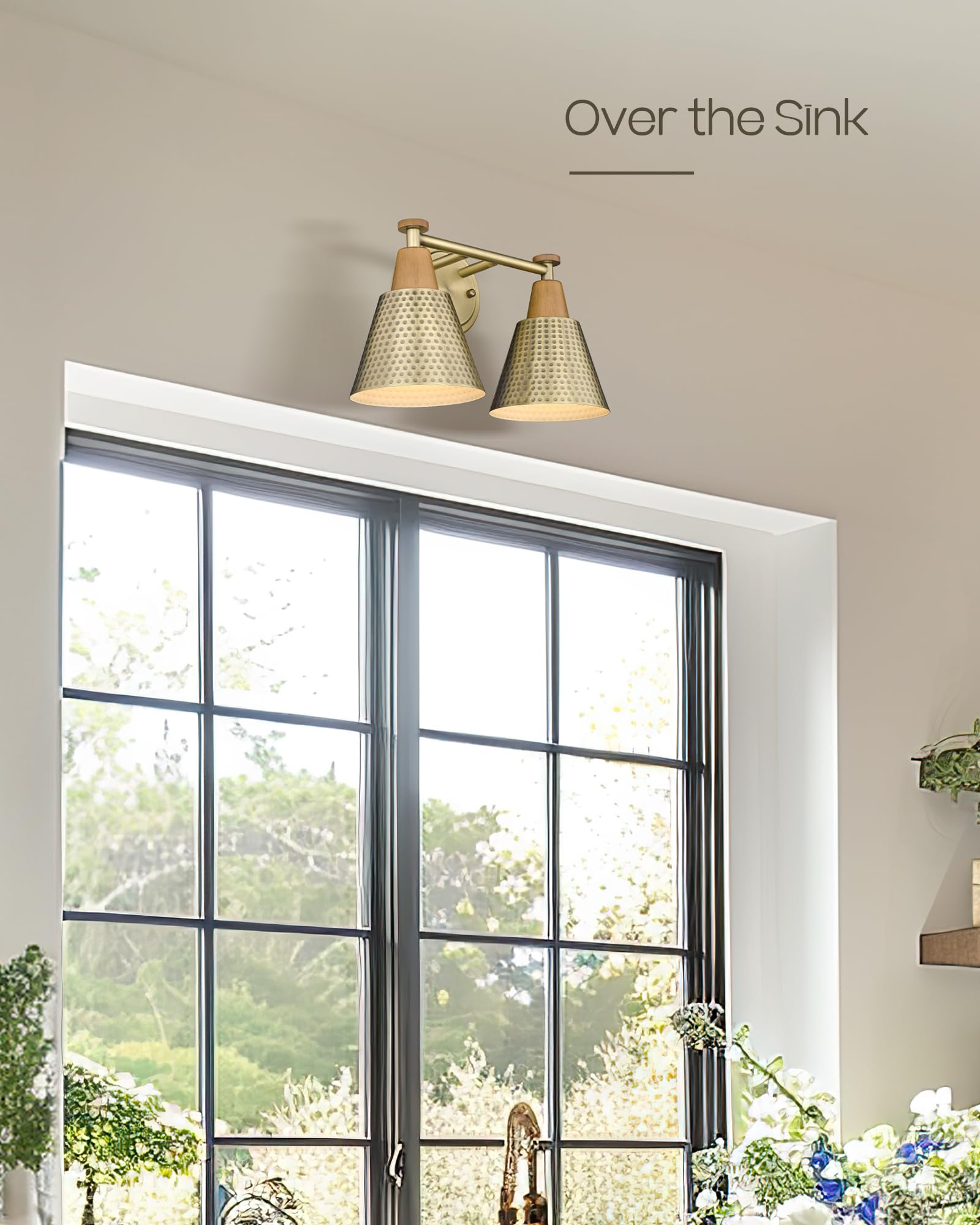 FEMILA 2-Light Bathroom Vanity Lights, Antique Brass Wall Sconces with Hammered Metal Shade