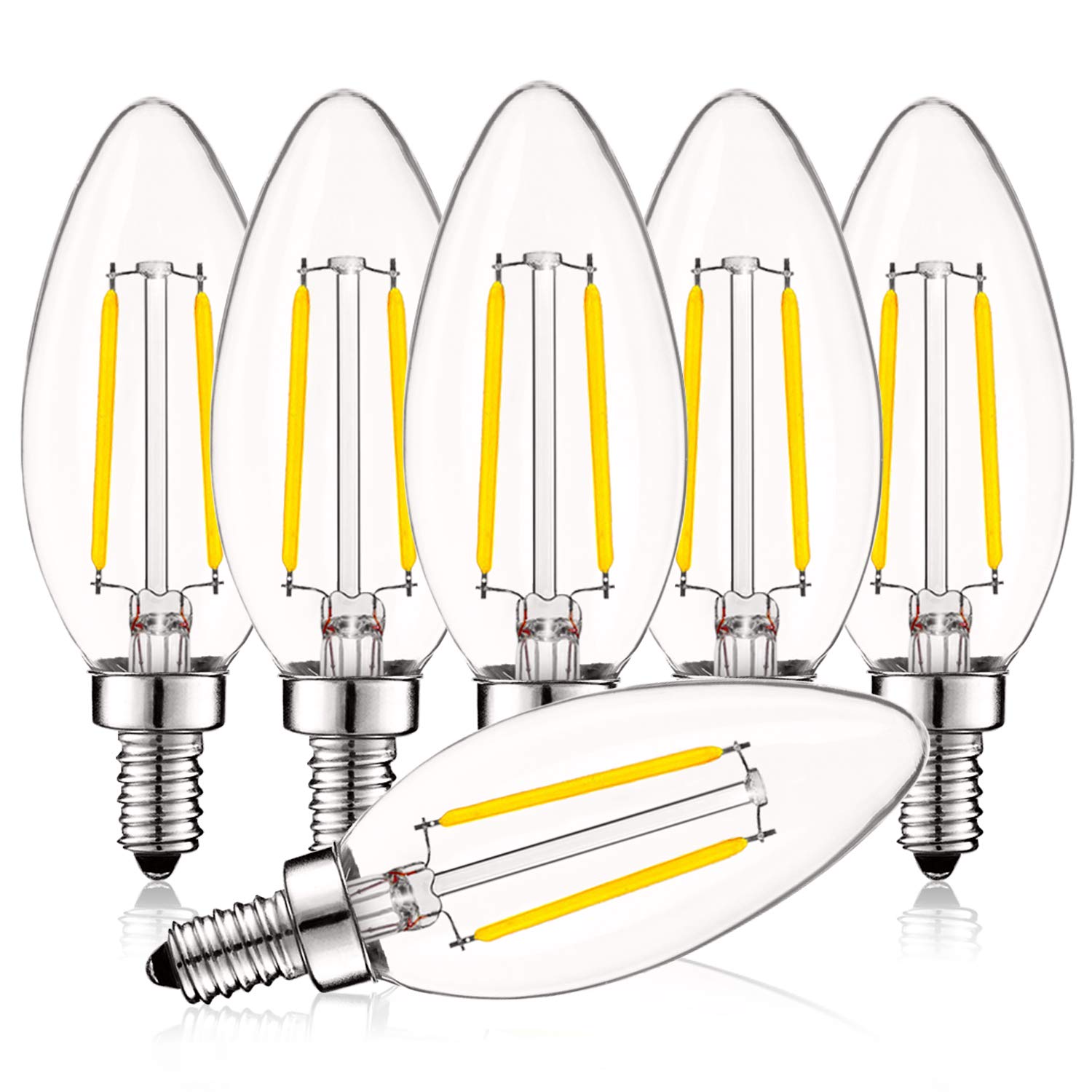 LUXRITE Vintage Candelabra LED Bulbs, Dimmable, 400 Lumens, 4000K Cool White, E12 Base, 6 Pack, Clear Glass