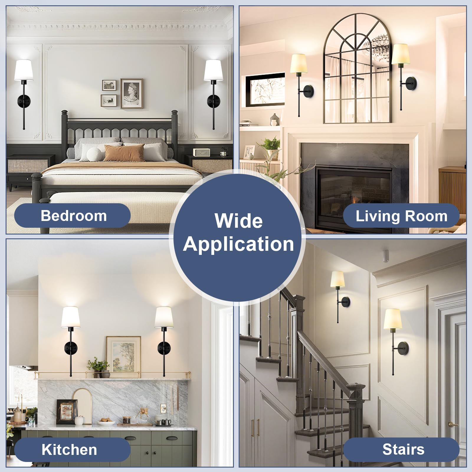 Depuley Wall Sconce Set of 2, Rechargeable, Dimmable Bulb, 24 Inch, Black, E26 Base, Wireless, 15 Colors