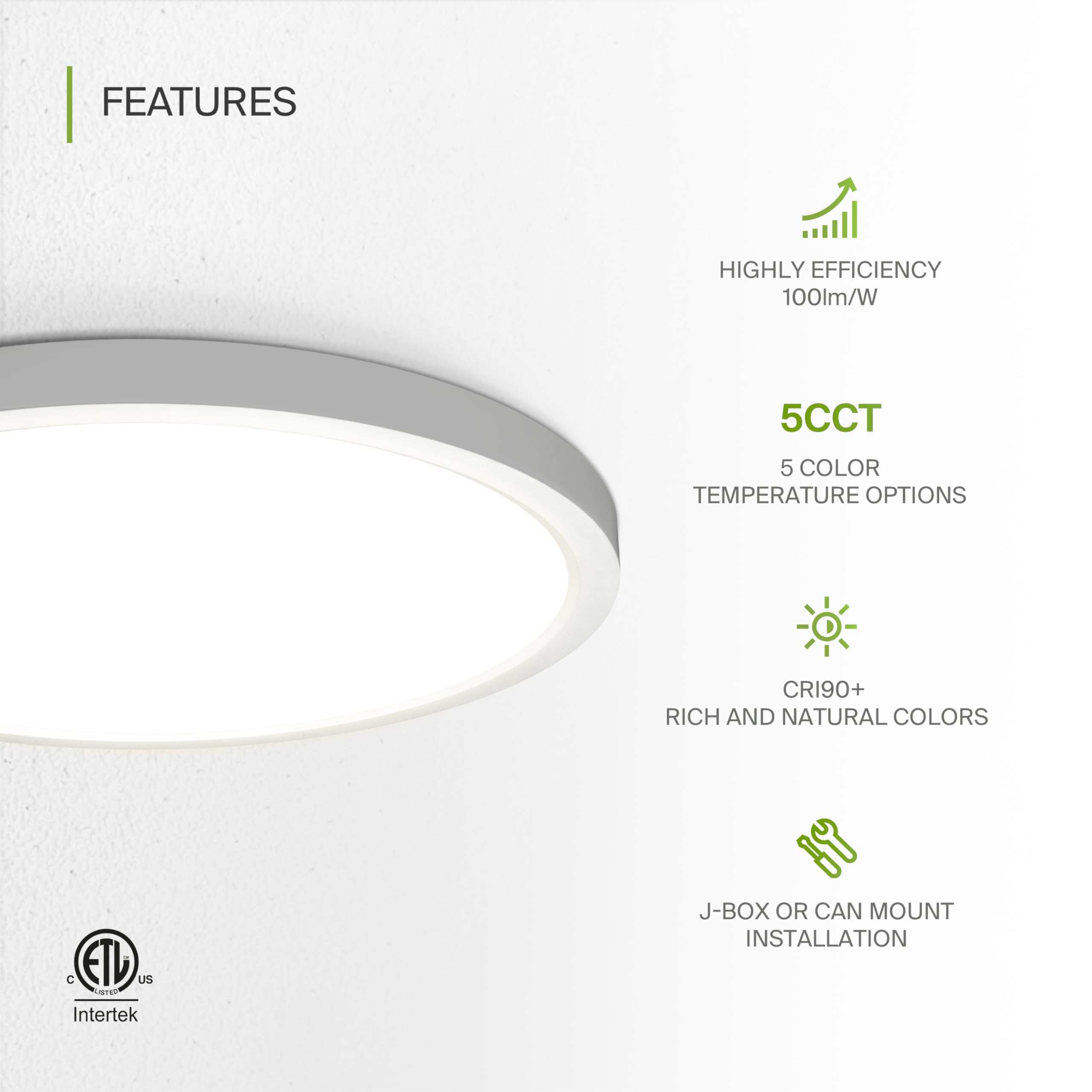 ASD LED Flush Mount Ceiling Light Fixture 24W 2000LM Dimmable 12in Round White, Model A-MPR-MV-12D24WH-12p, 12