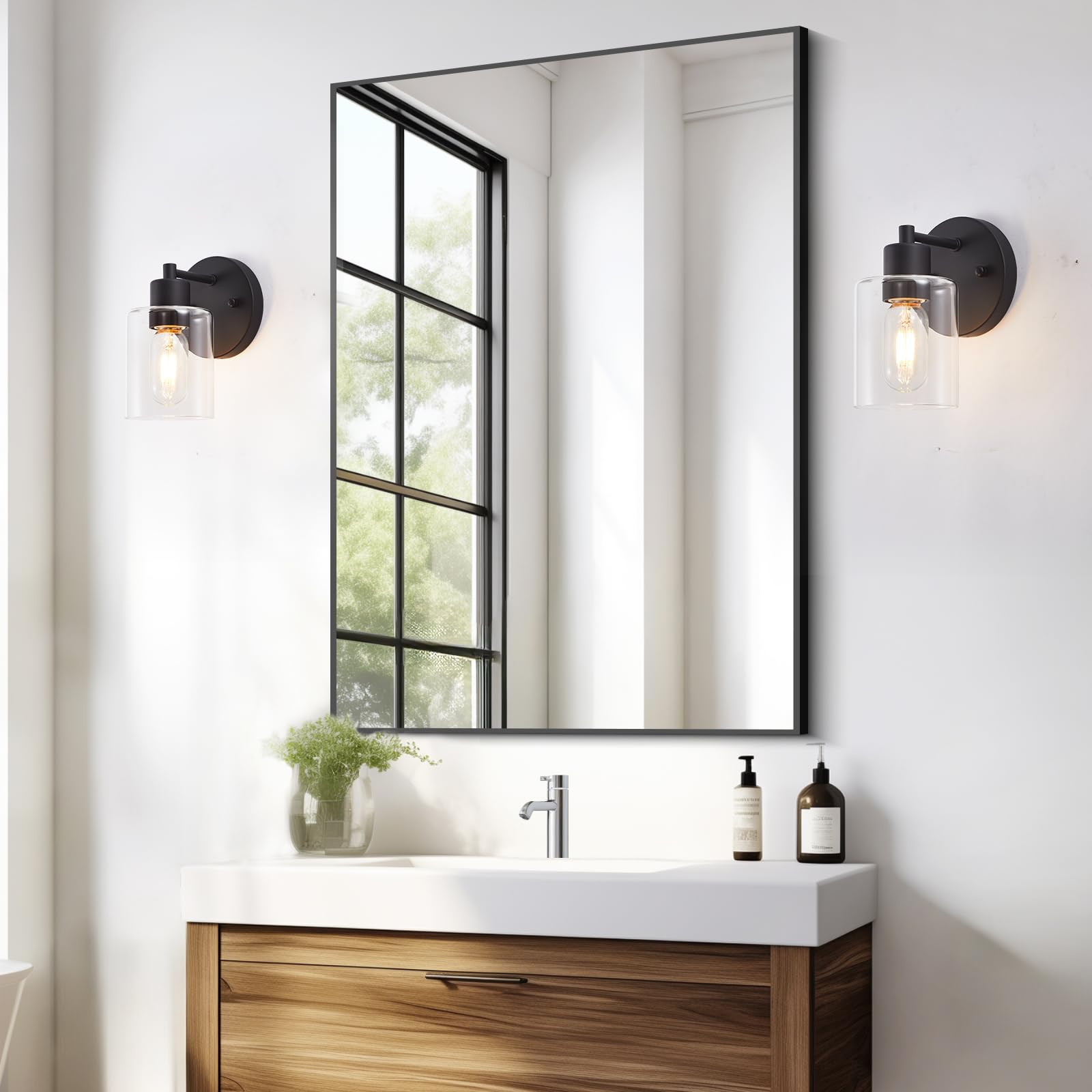 Sopeas Wall Sconces For Bathroom  Modern Vanity Light Fixtures  Black Wall Mount Lighting Lanterns  Farmhouse Wall Lights With Clear Glass Shade For Bedroom Living Room Mirror Hallway Kitchen(2Pack)