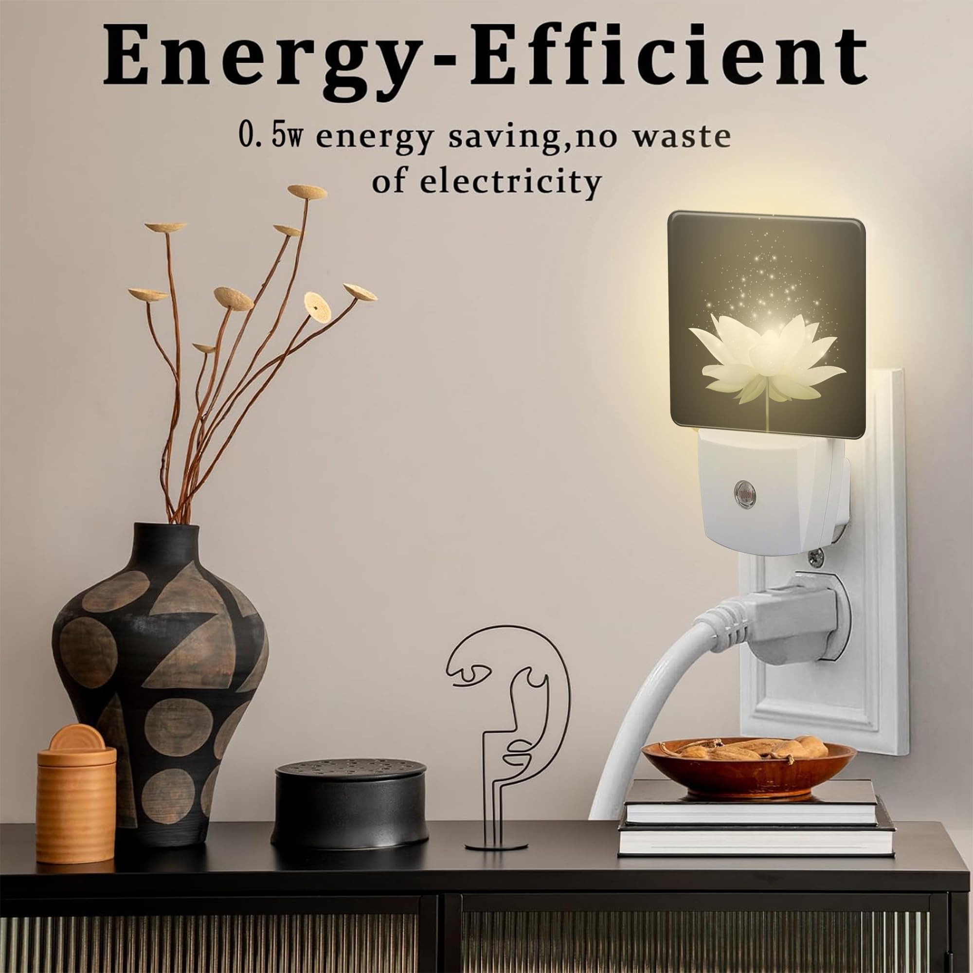 Magic White Lotus Flower Night Light For Kids, Glowing Lotus Floral Night Light Plug In With Dusk To Dawn Sensor, 0.5W Energy Sa