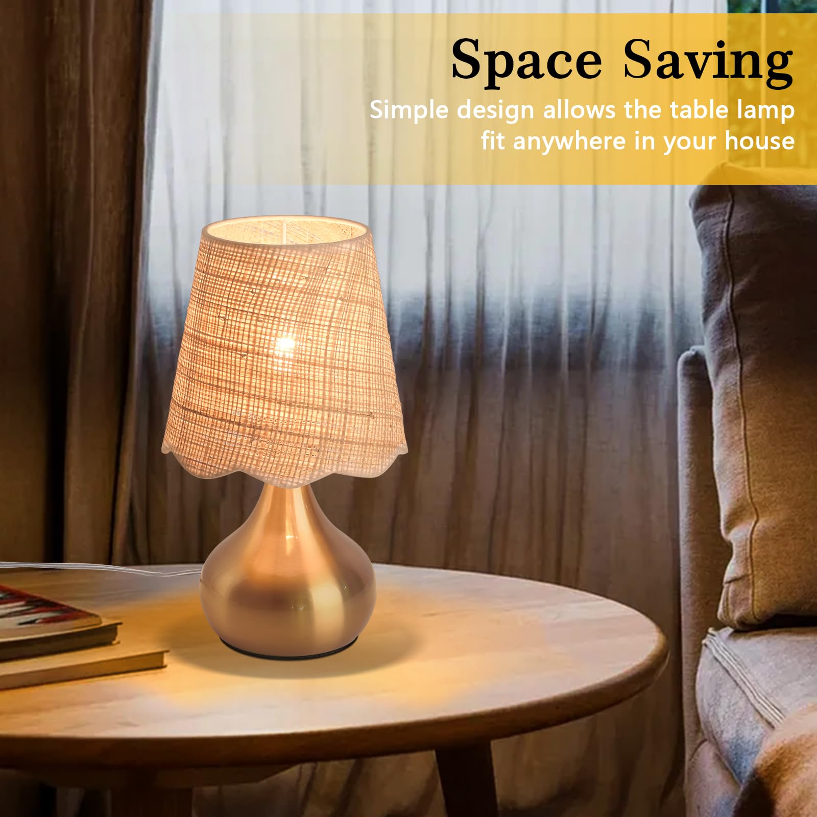 Ziqqeelam Gold Mini Table Lamp, Rattan Shade, 11.81" Nightstand Light for Bedroom, Kitchen, Living Room, Model QT1002