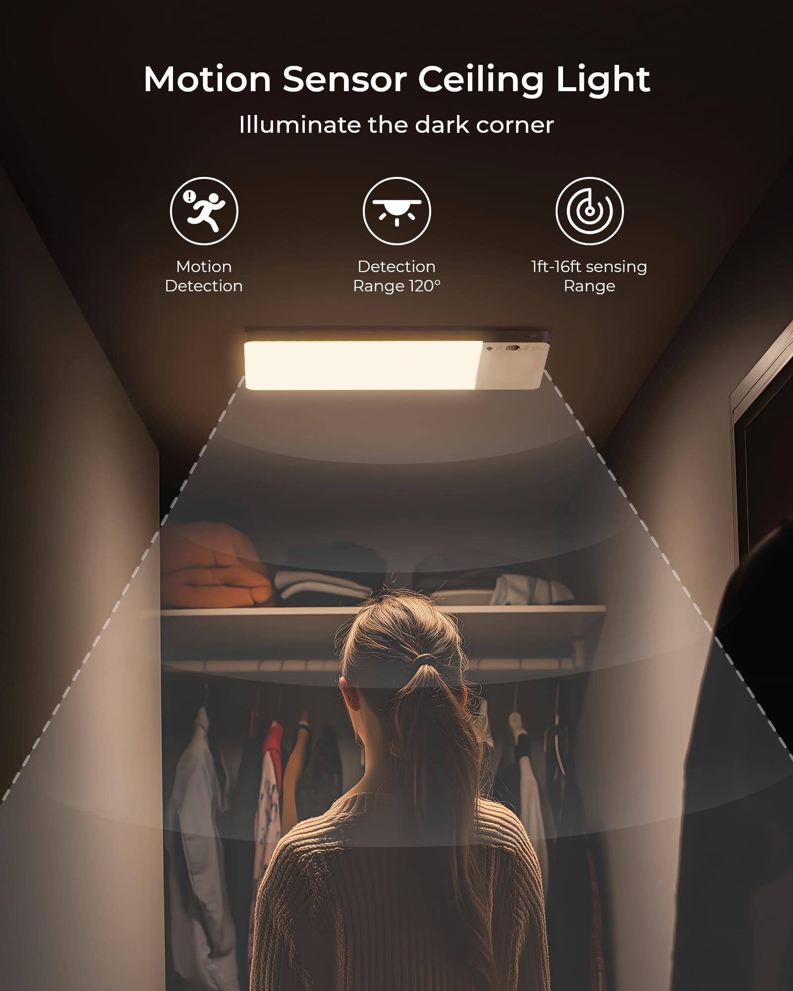 FULEN Rechargeable Motion Sensor Ceiling Light, 12000mAh Battery, Remote Control, White, Model CL06, Ideal for Bathroom, Pantry, Garage