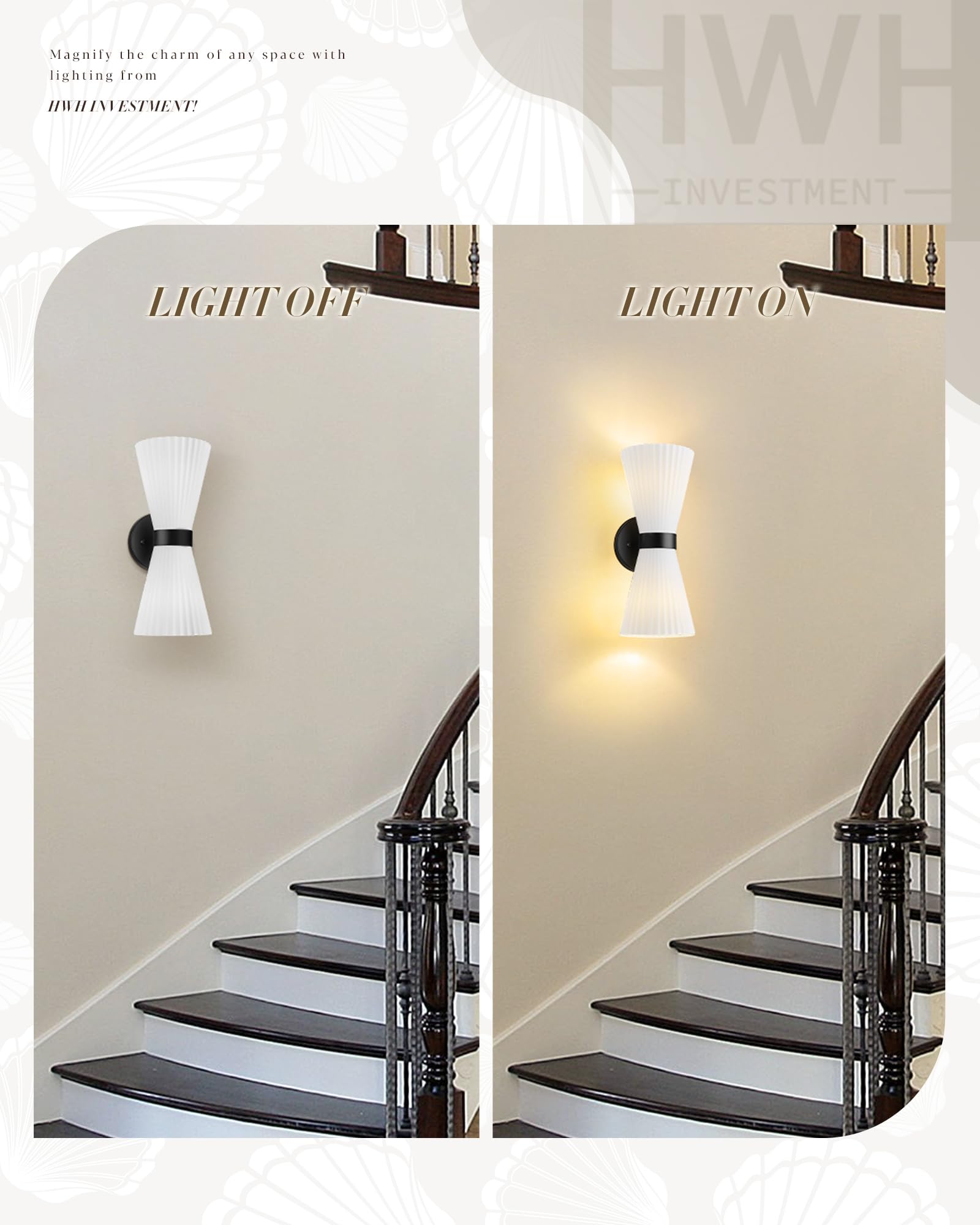 Modern Black Wall Sconce  Hwh Up And Down Indoor Sconces Wall Lighting With Frosted Milk White Striped Glass Shade  Hardwired Wall Mounted Vanity Lamp For Bathroom  5Hzg97B-2W Bk