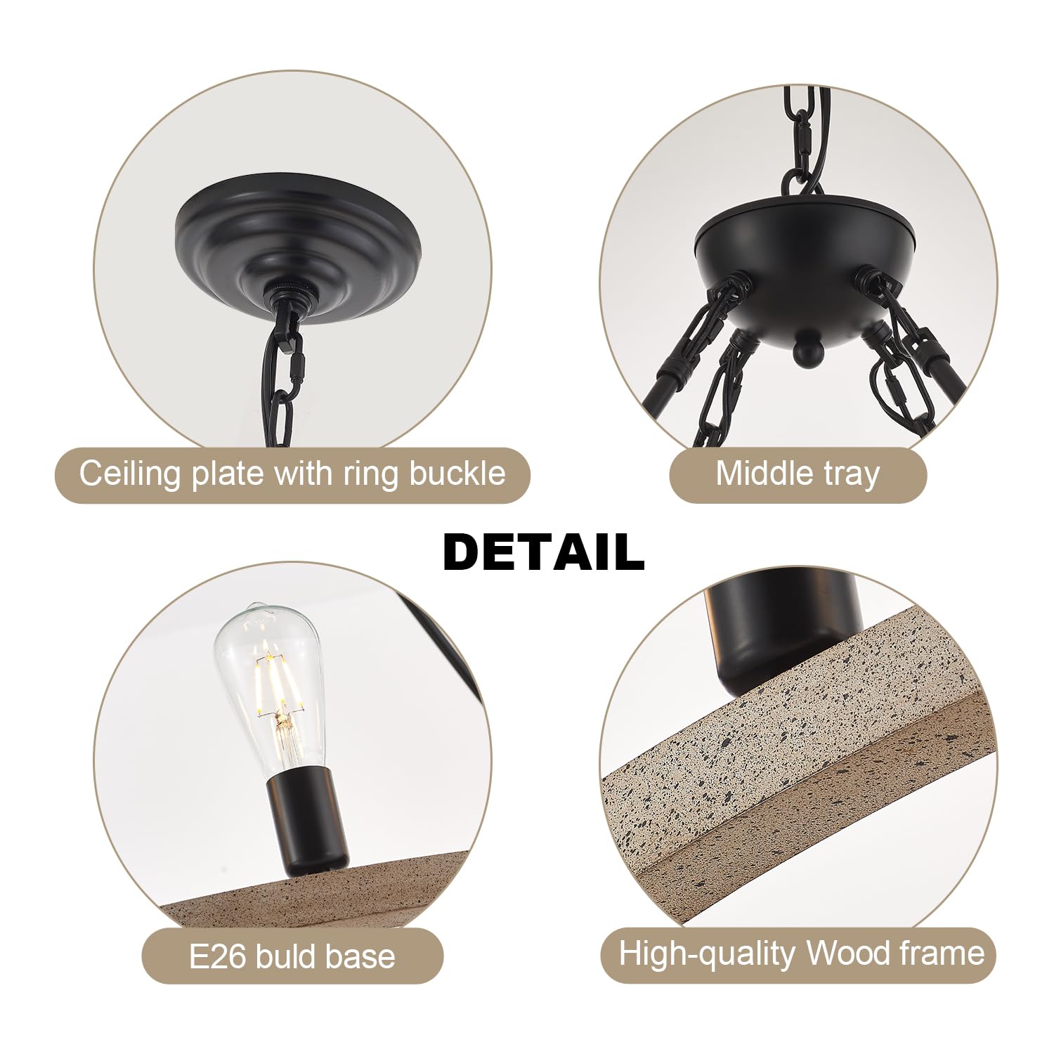 Brfaixla 16 Lights Wooden Wagon Wheel Chandelier Farmhouse 43.3’’ White, Black Metal Pendant Chandeliers Wood Vintage Rustic Light Fixtures Industrial For Living Dining Room Foyer High Ceiling Villa