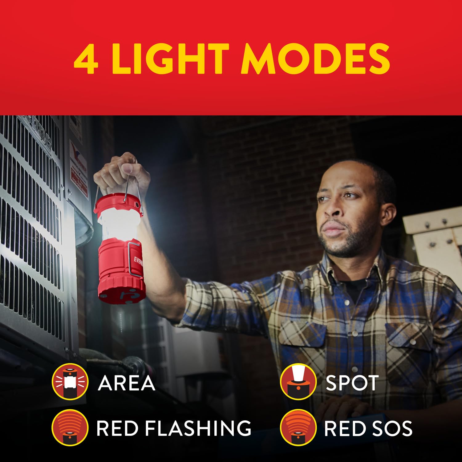Eveready LED Camping Lantern 360 PRO, Super Bright, 3 Pack, IPX4 Water Resistant, Red, Model E304124900, Batteries Included