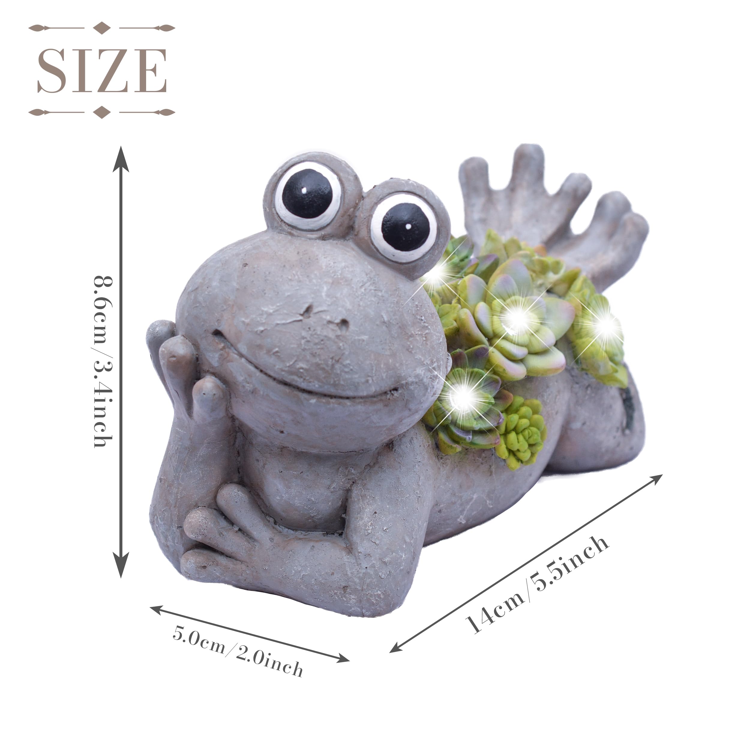 TERESAS COLLECTIONS Frog Garden Statue with Solar Light, Waterproof Resin, 5.5in, Gray, Cute Decor for Indoor/Outdoor