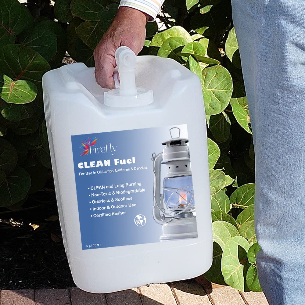 Firefly Kosher Clean Fuel Lamp Oil - Smokeless, Virtually Odorless, And Non-Toxic - Long-Lasting Burn Time For Indoor & Outdoor Lamps - 5 Gallons - Made In Usa